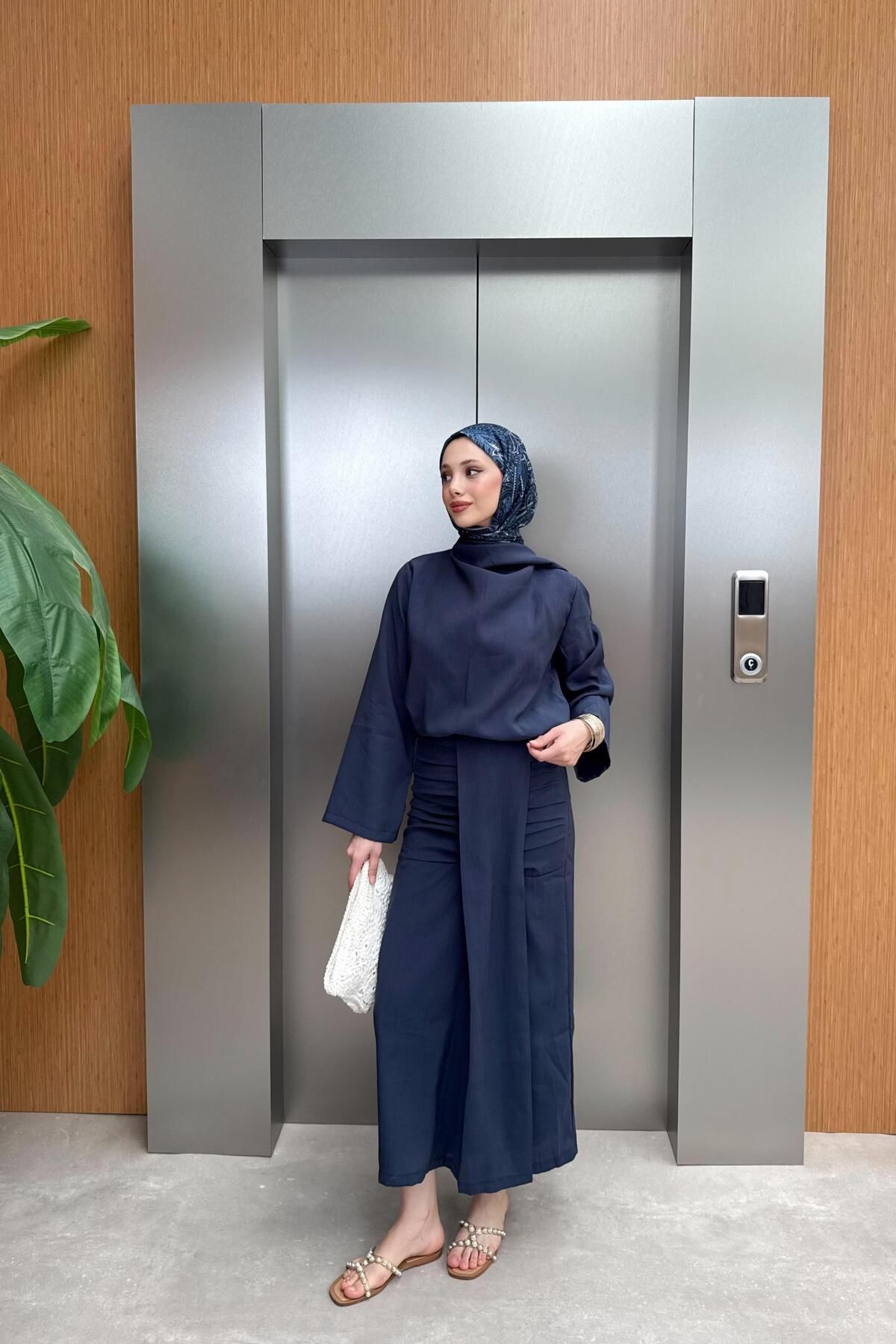 QUQA Şal Yaka Etekli Takım - Lacivert