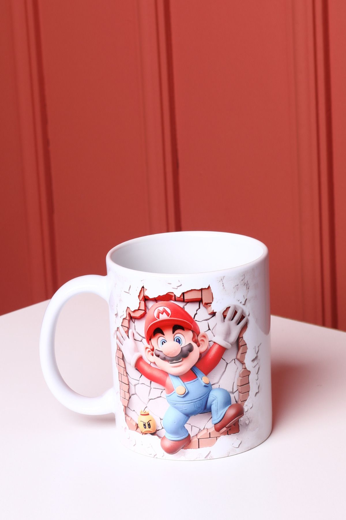 zerhome Mario Temalı 3 Boyutlu Beyaz Porselen Kupa Bardak