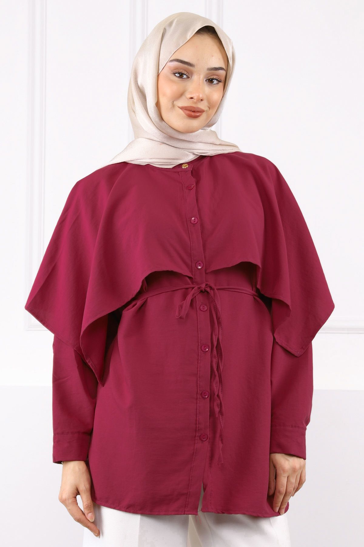 İmajButik Bordo Pelerin Detaylı Hakim Yaka Gömlek
