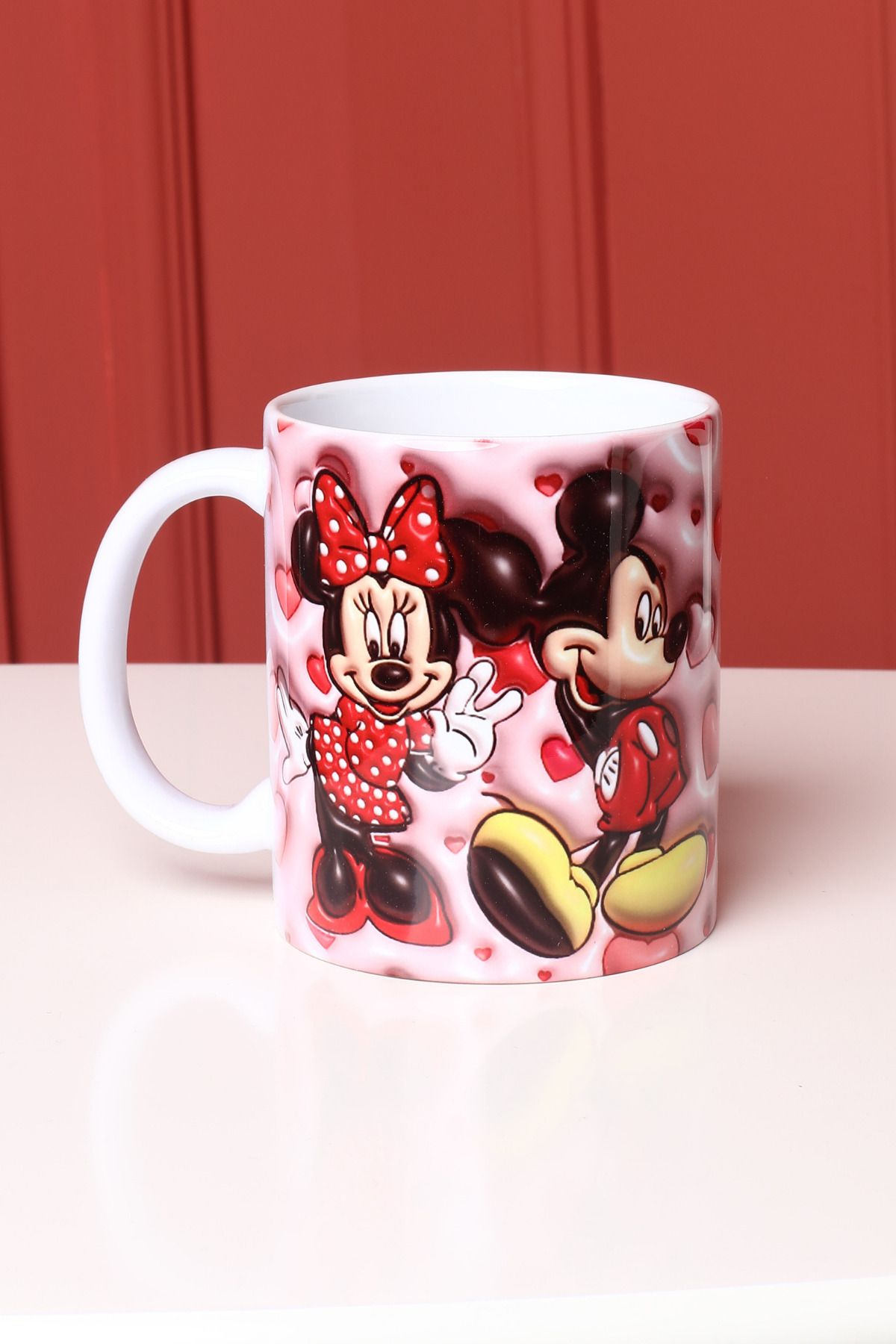 zerhome Mickey Mouse Temalı 3 Boyutlu Beyaz Porselen Kupa Bardak