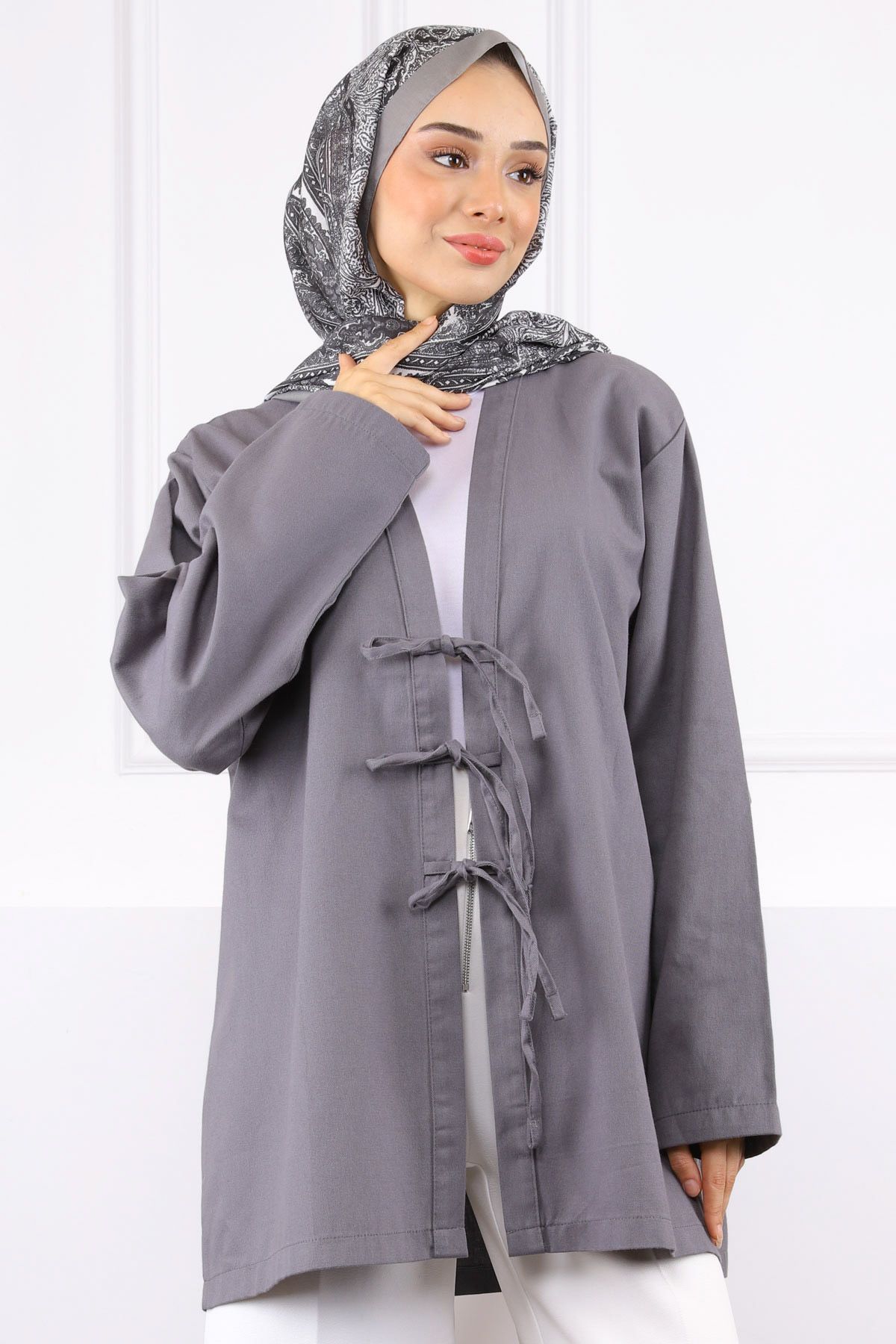 İmajButik Füme Ön Bağlamalı Kimono