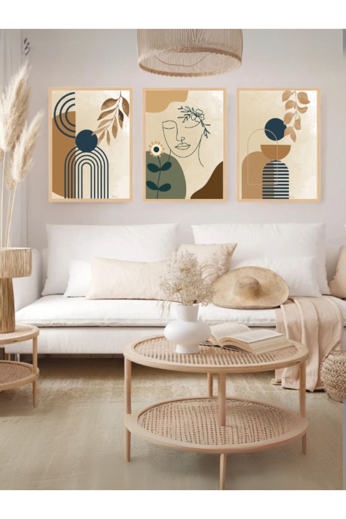 Tuba Decor 3 Parça Ahşap Çerçeve Görünümlü Mdf Tablo Seti