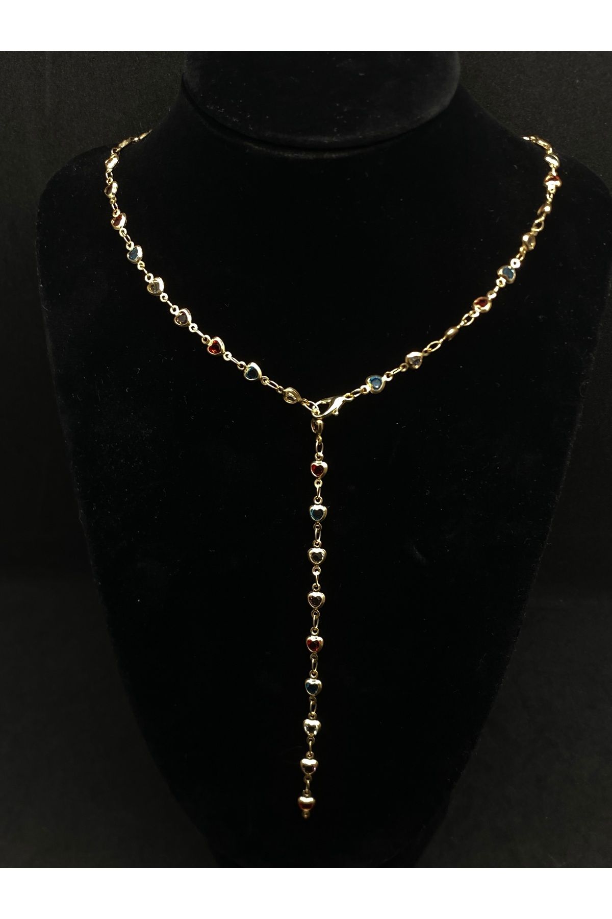 Jiji Jewelery Trend Moda Altın Renk Çok Renkli Taşlı Paslanmaz Çelik Y Kolye