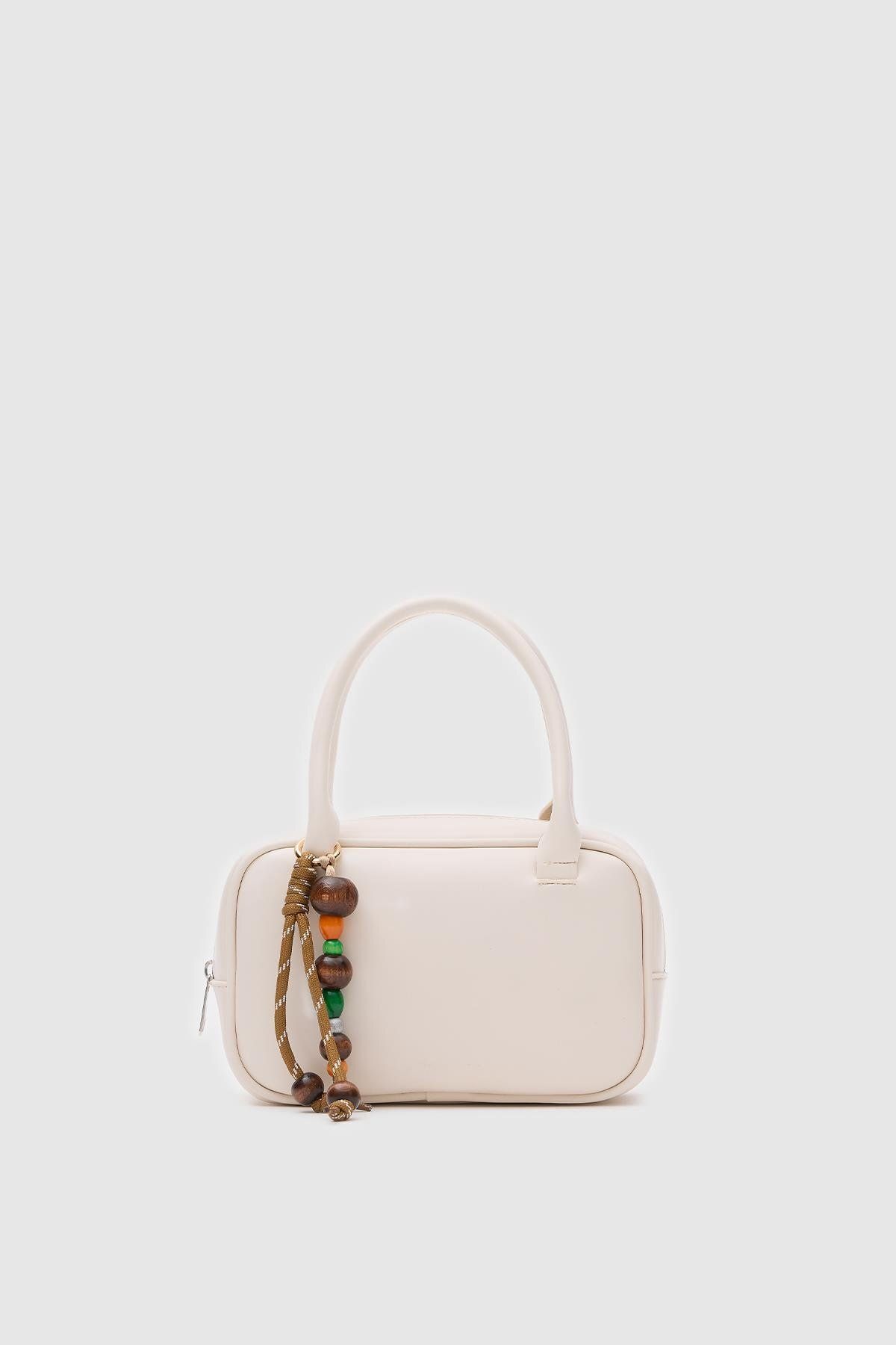 Shule Bags Pra Krem Aksesuarlı Mini Oval El Ve Çapraz Çanta