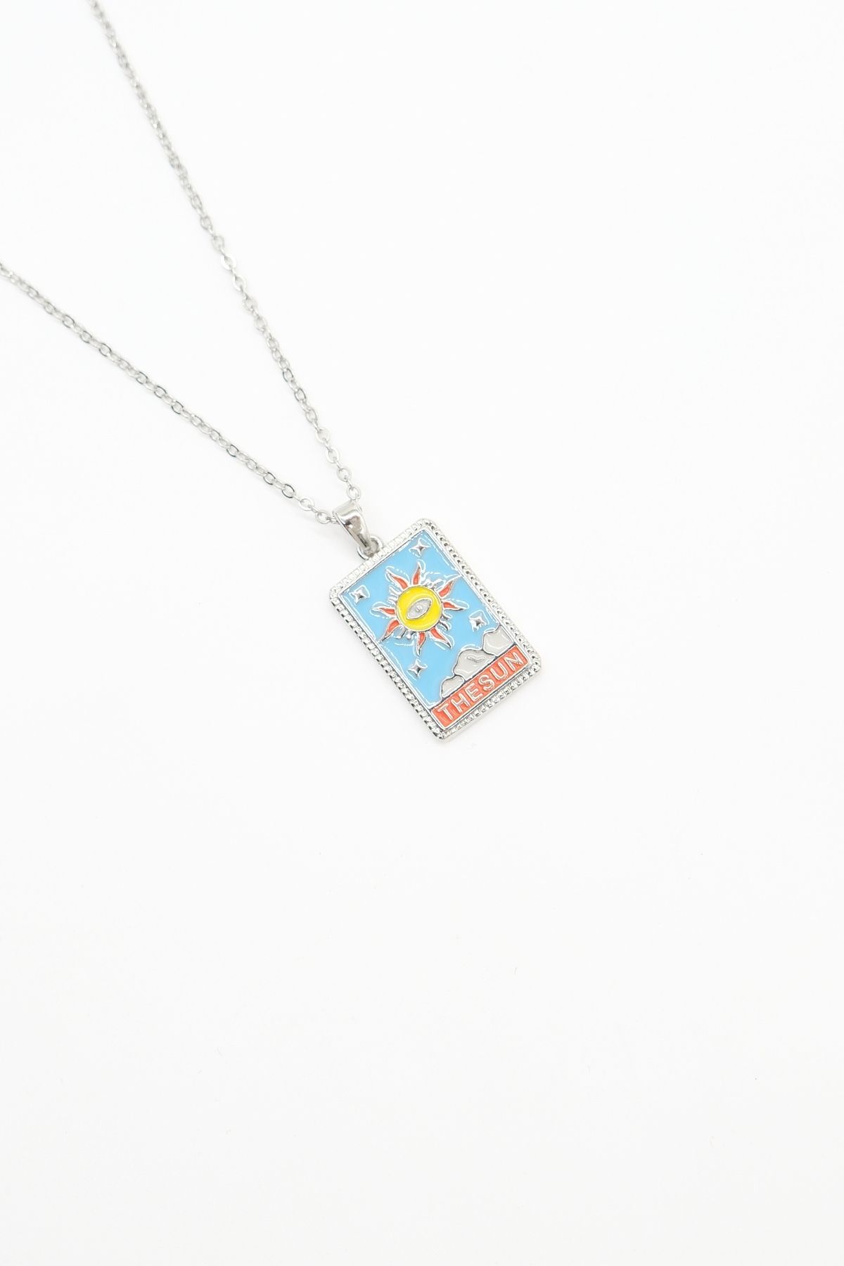 TAKIBOX Çelik Silver Renk The Sun Tarot Kolye