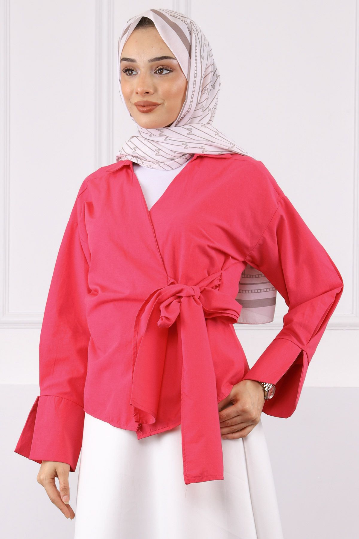 İmajButik Fuşya Yandan Bağlamalı Gömlek