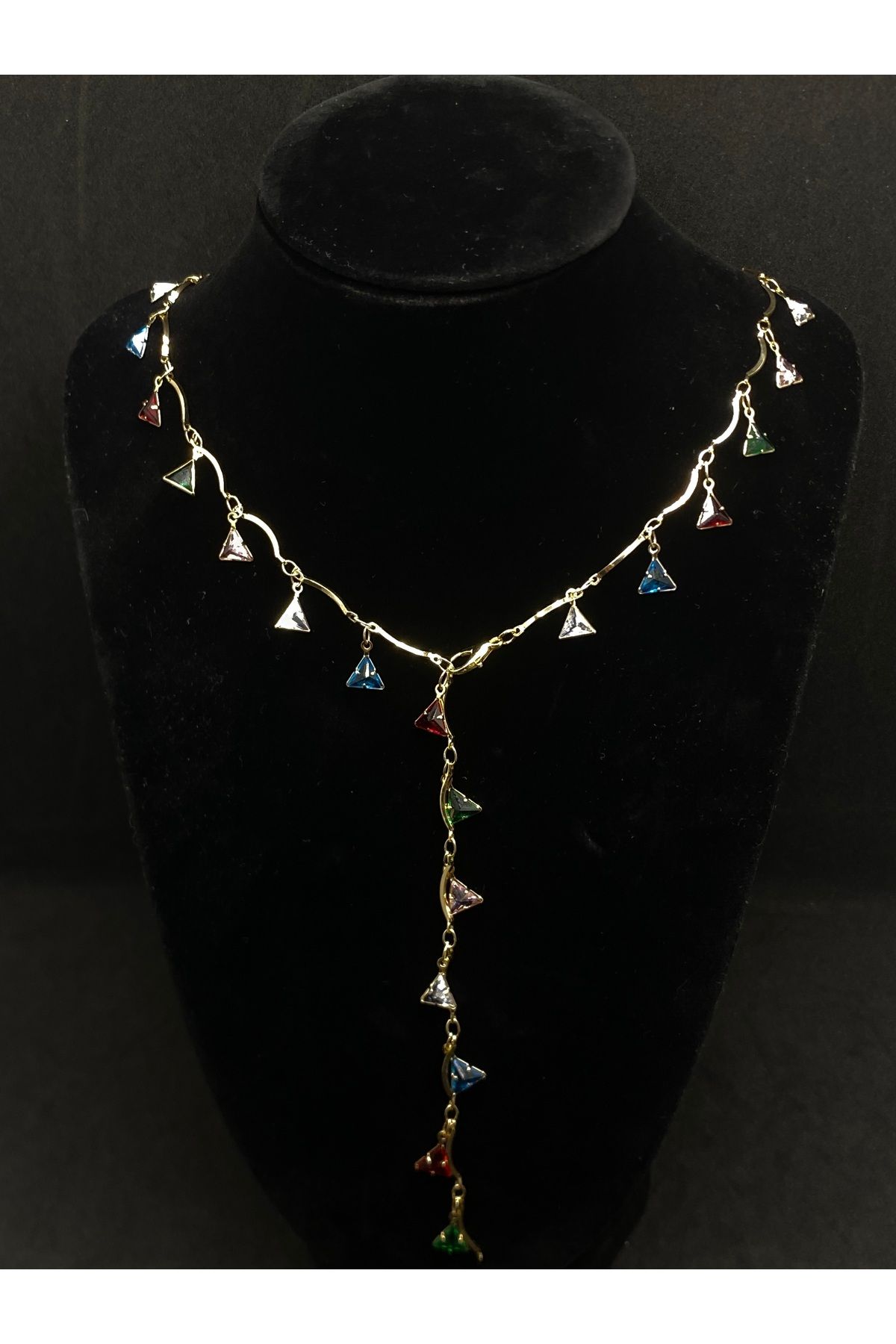 Jiji Jewelery Trend Moda Altın Renk Çok Renkli Taşlı Paslanmaz Çelik Y Kolye