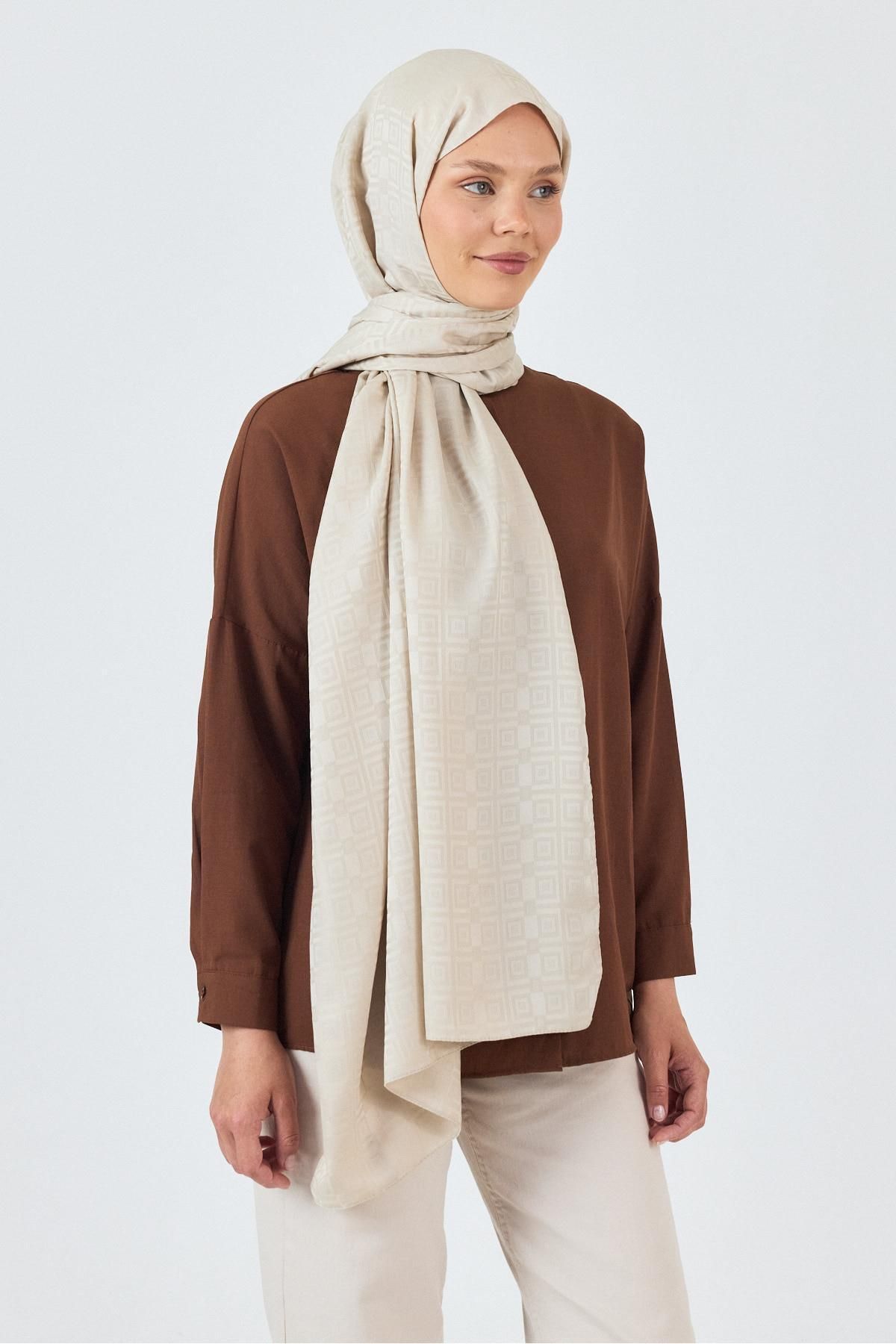 Rays Taş Kare Desen Jakar Şal 5692