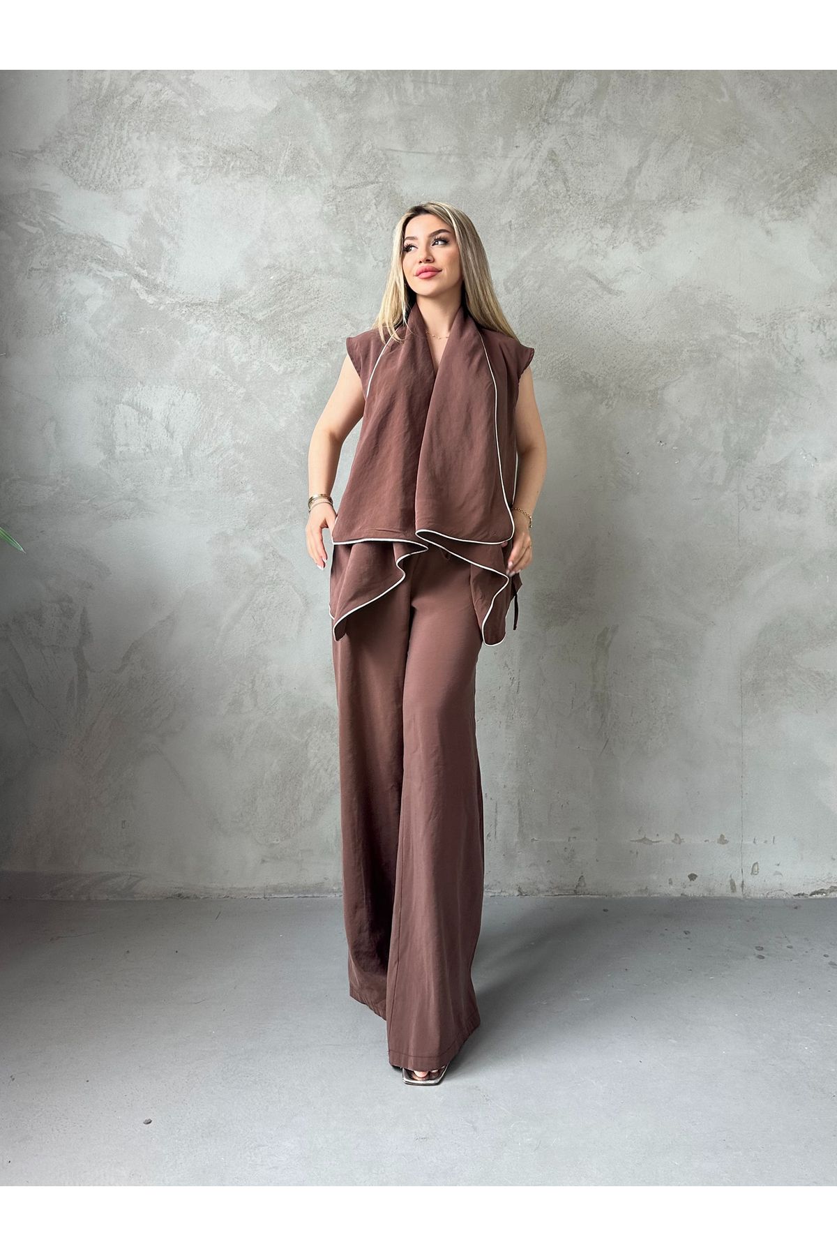 SewStil Kenarı Biyeli Bluz Pantolon Takım