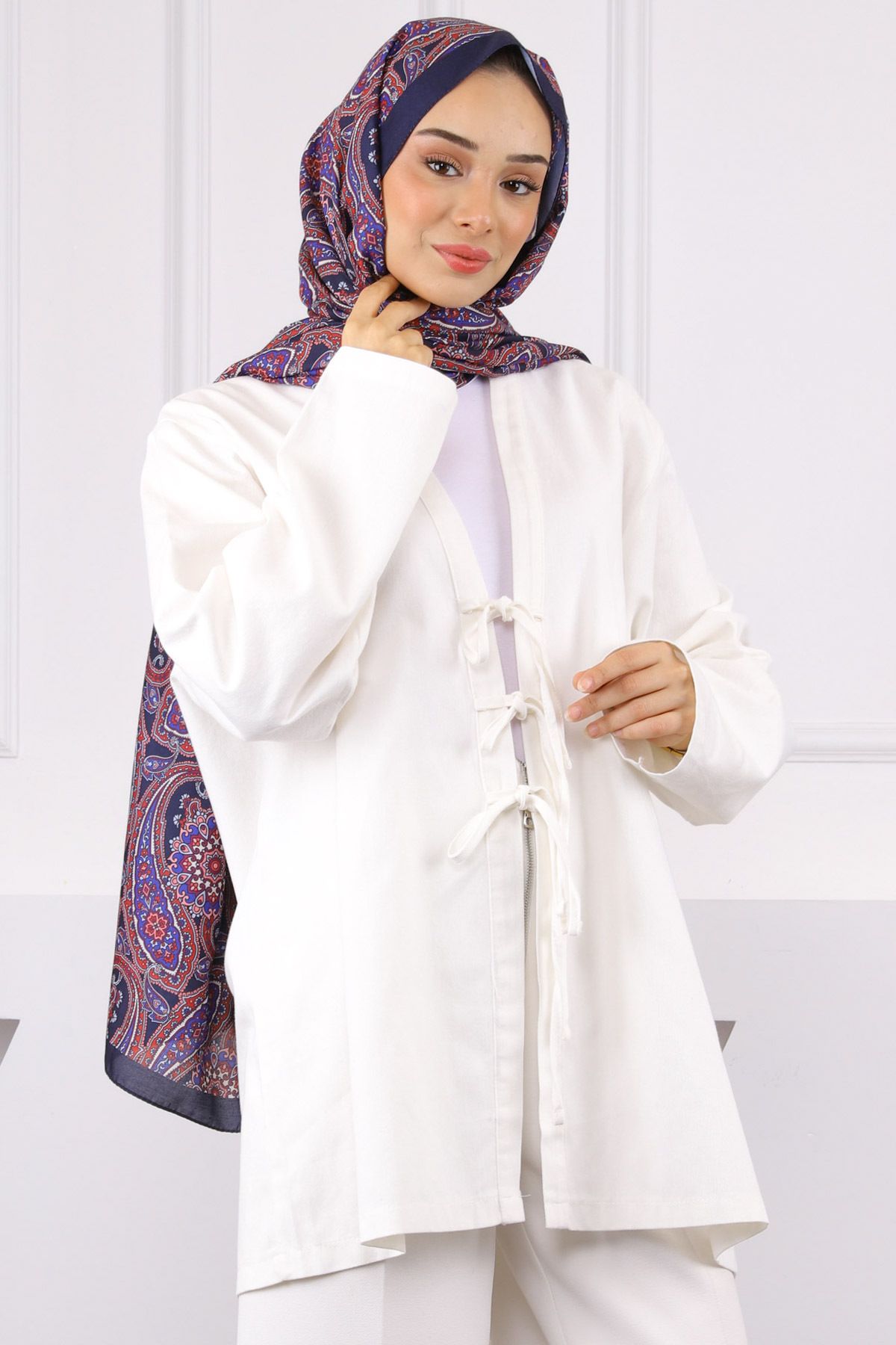İmajButik Ekru Ön Bağlamalı Kimono