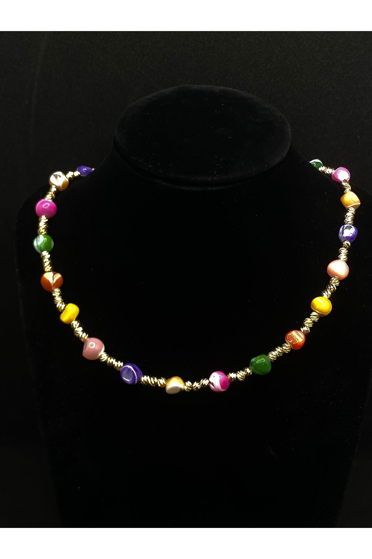 Jiji Jewelery Şık Modern Yazlık Çok Renkli Doğal Taş Tasarım Paslanmaz Çelik Kolye