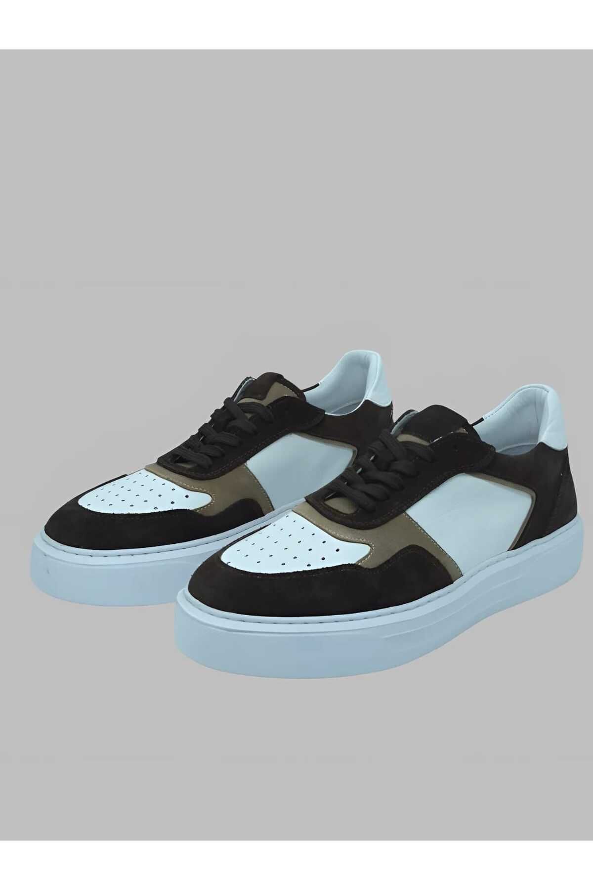 Luglio Shoes Hakiki Deri Kahve Beyaz Erkek Sneaker