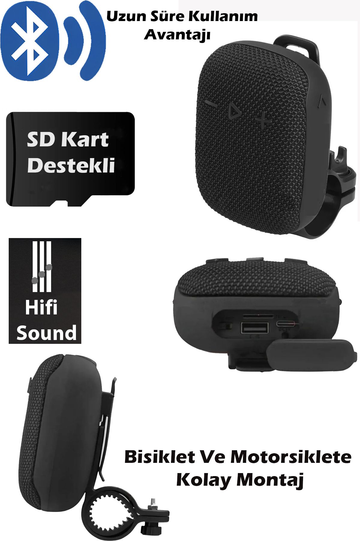 nextbuy Mini Hoparlör Şarjlı Bluetoothlu Taşınılabilir Bisiklet Sd Kart Usb Girişli Hoparlör Siyah WIND3