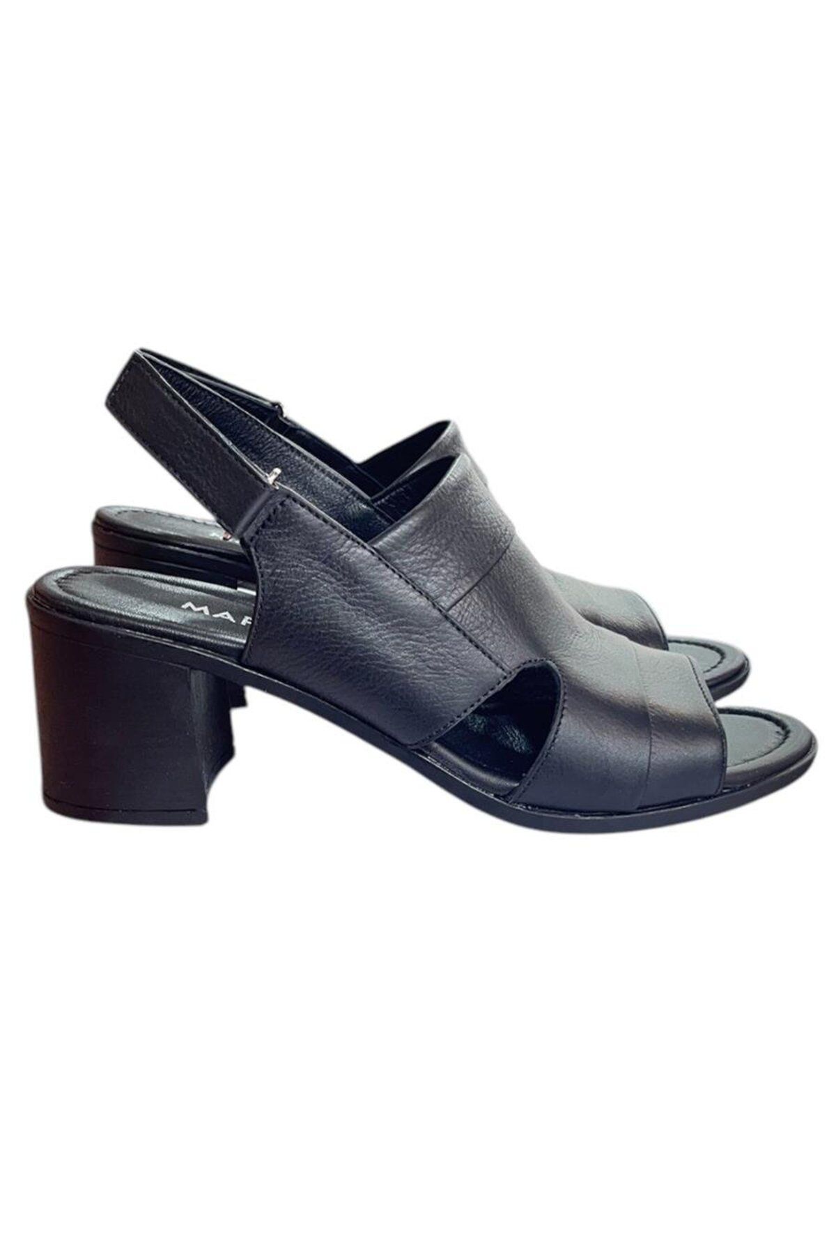 TUFAN SHOES Siyah Hakiki Deri Hafif Ve Comfort Taban Yazlık Topuklu Ayakkabı
