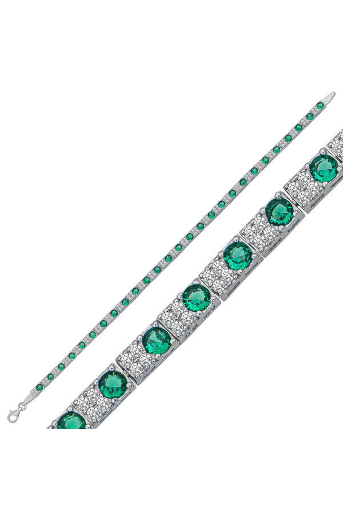 shop Su YoluYeşil Beyaz Taşlı 925 Ayar Gümüş Bileklik