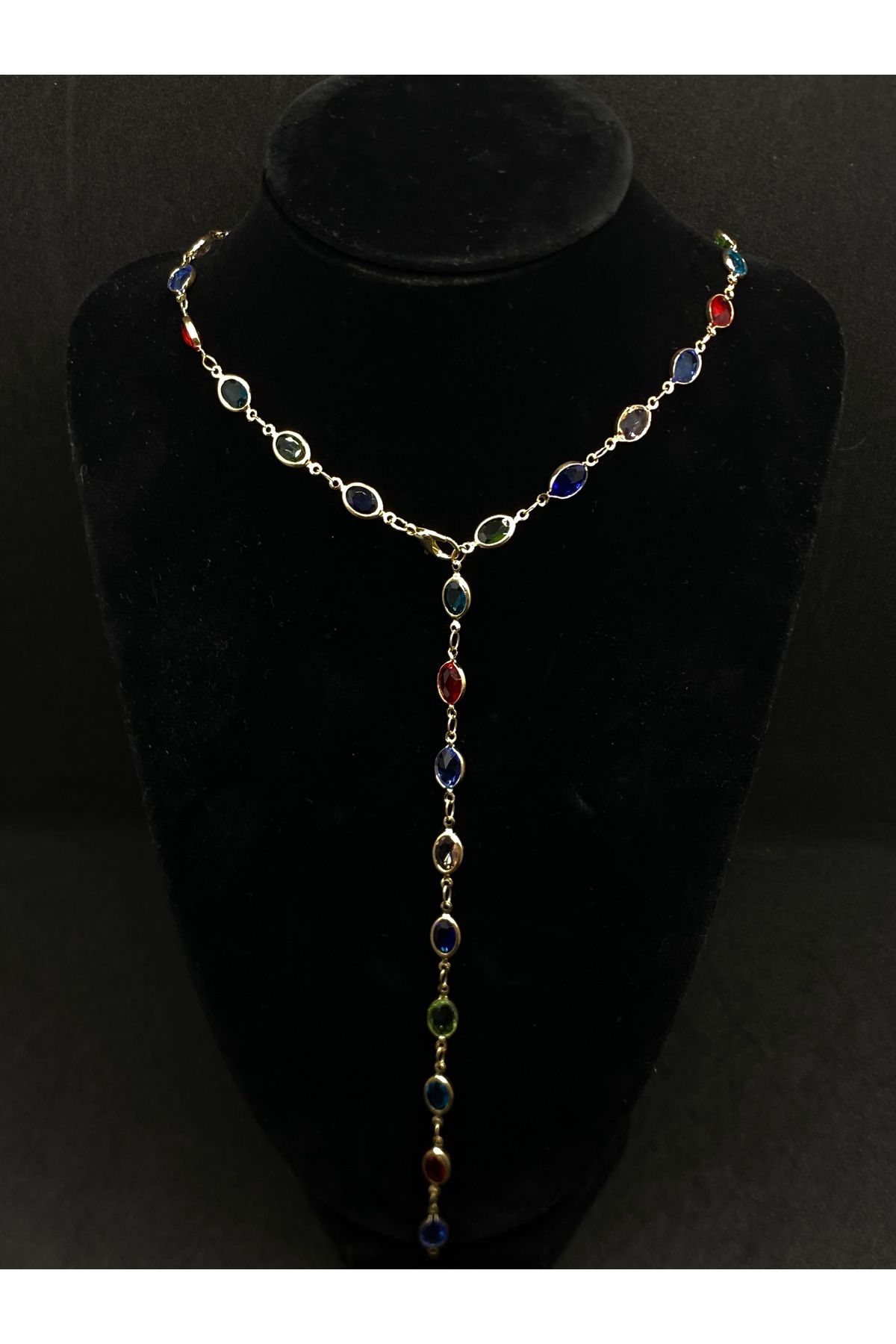 Jiji Jewelery Trend Moda Altın Renk Çok Renkli Taşlı Paslanmaz Çelik Y Kolye
