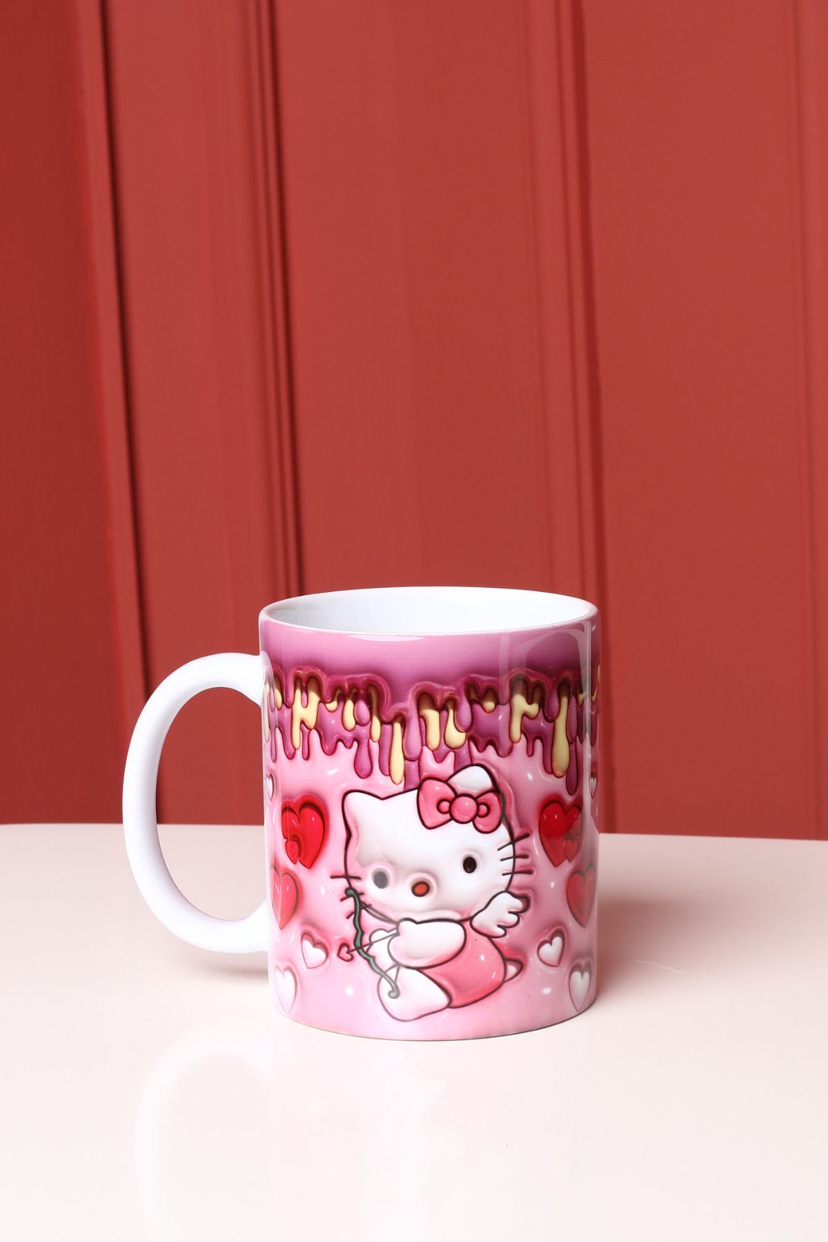 zerhome Hello Kitty Temalı 3 Boyutlu Beyaz Porselen Kupa Bardak