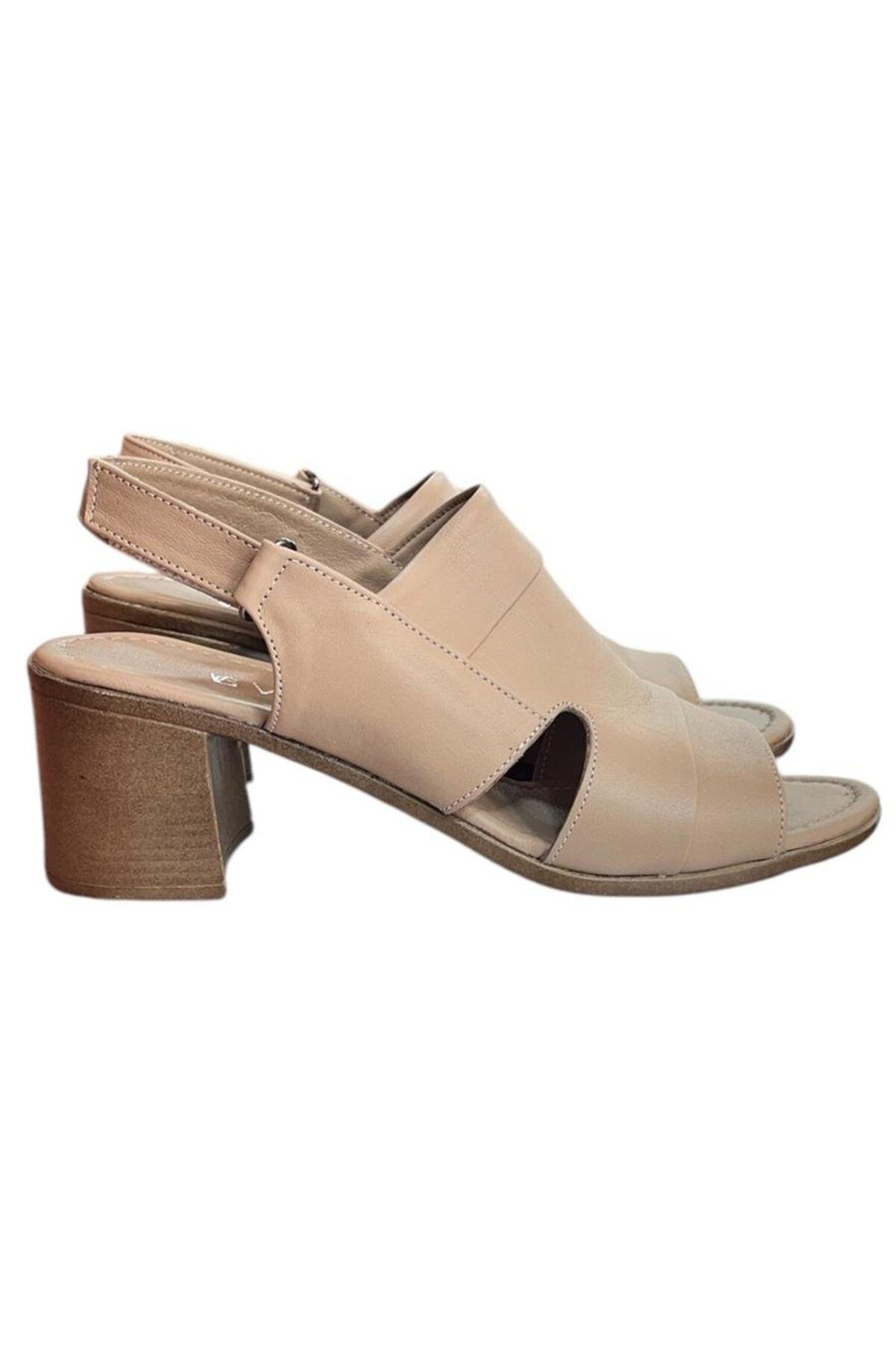 TUFAN SHOES Bej Hakiki Deri Hafif Ve Comfort Taban Yazlık Topuklu Ayakkabı
