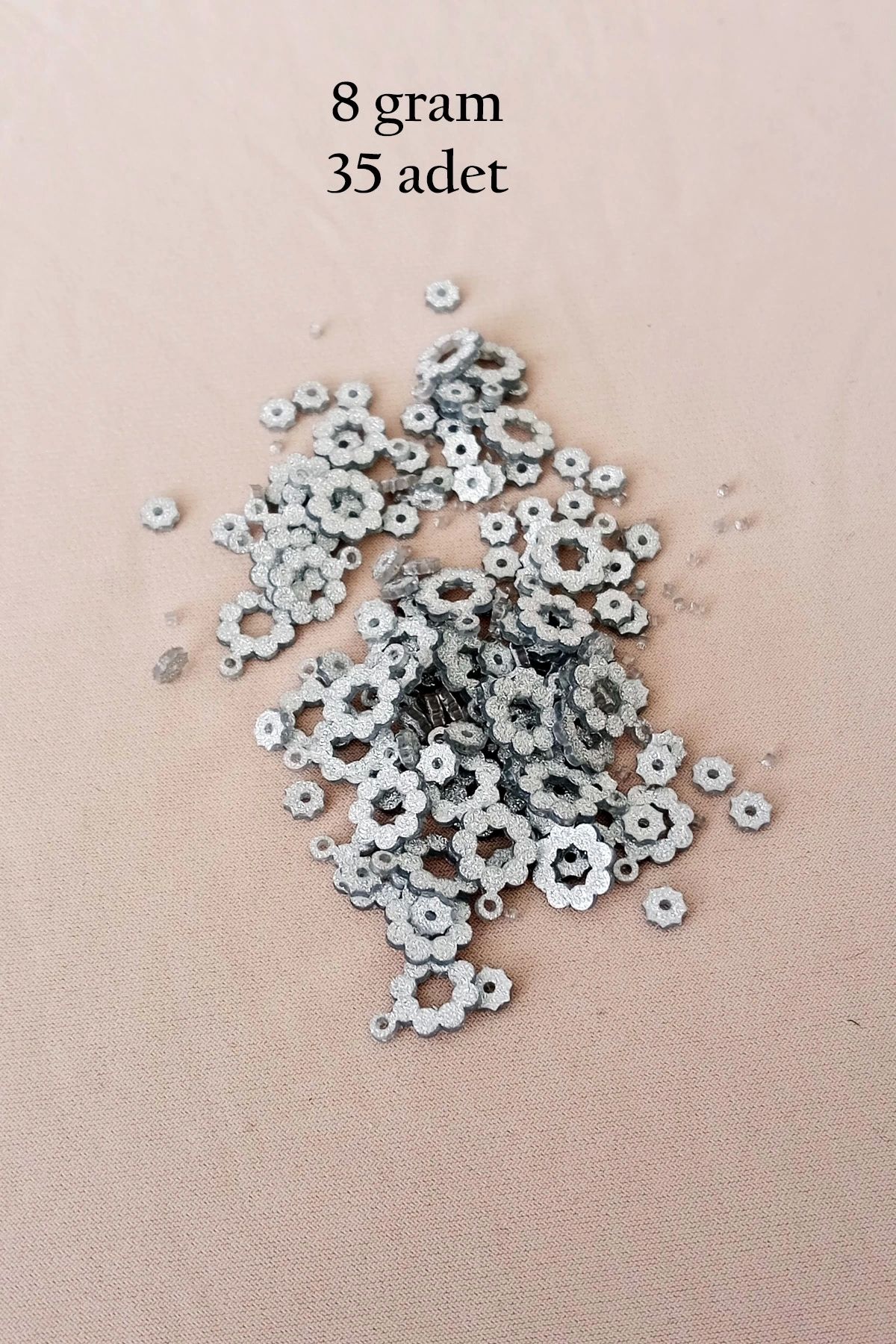 Royaleks Oya Abiye Bileklik Kolye Pleksi Metalik Plastik Pul Gümüş Renk 8 gram 35 adet - BNC501