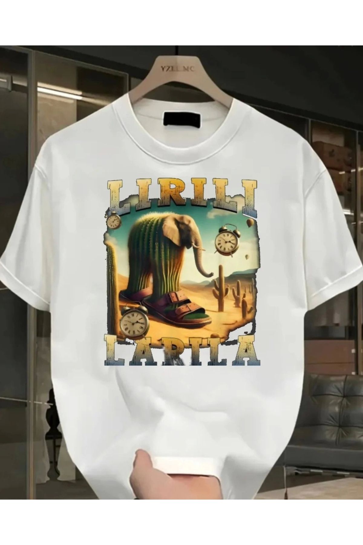 1blood Beyaz Lirili Larila Baskılı Unisex Oversize T-Shirt