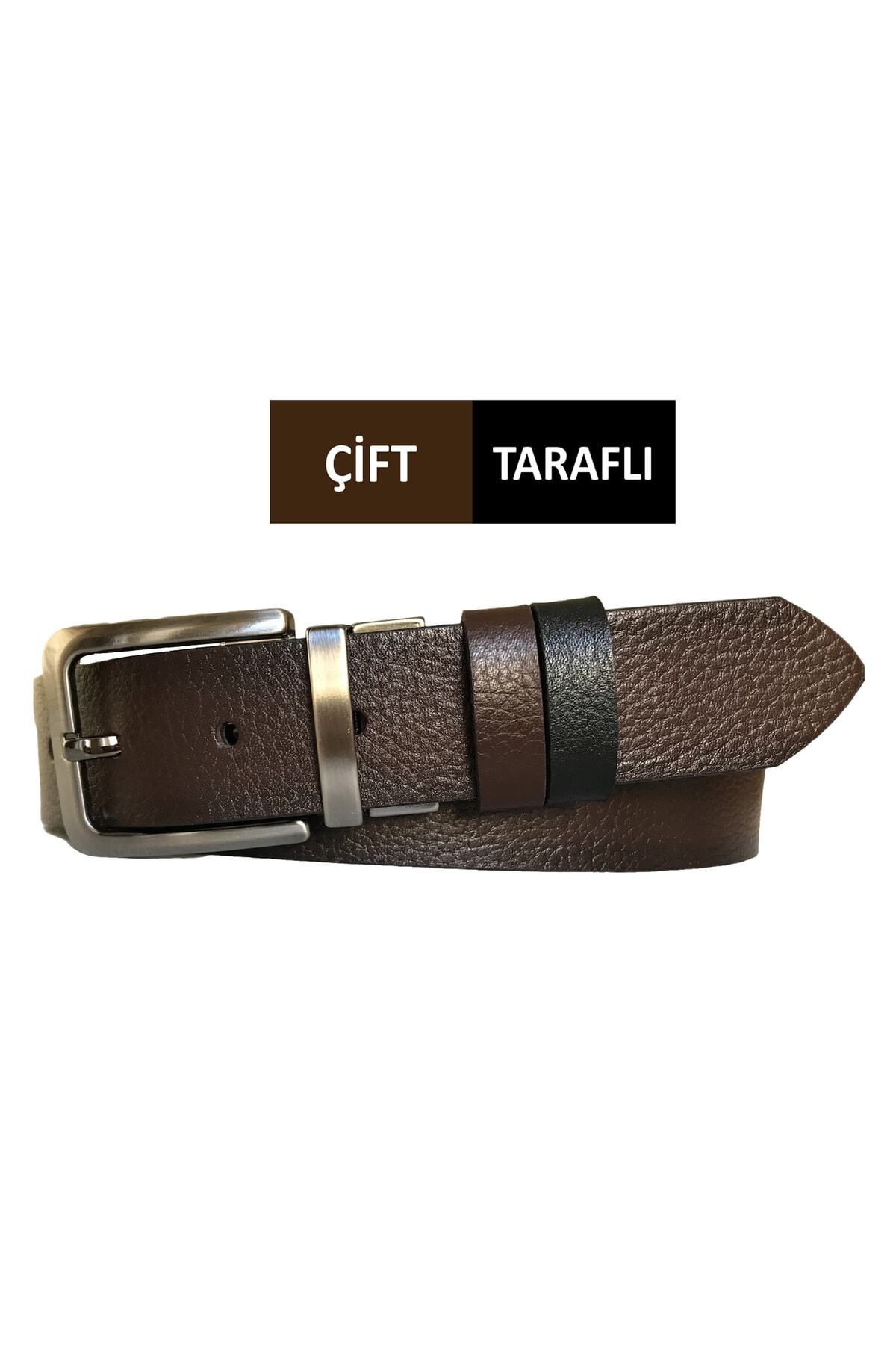 fawori deri Hakiki Deri Çift Taraflı 4 Cm Kemer; Koyu Kahverengi, Siyah=dk-çift.duz-ko-kasi