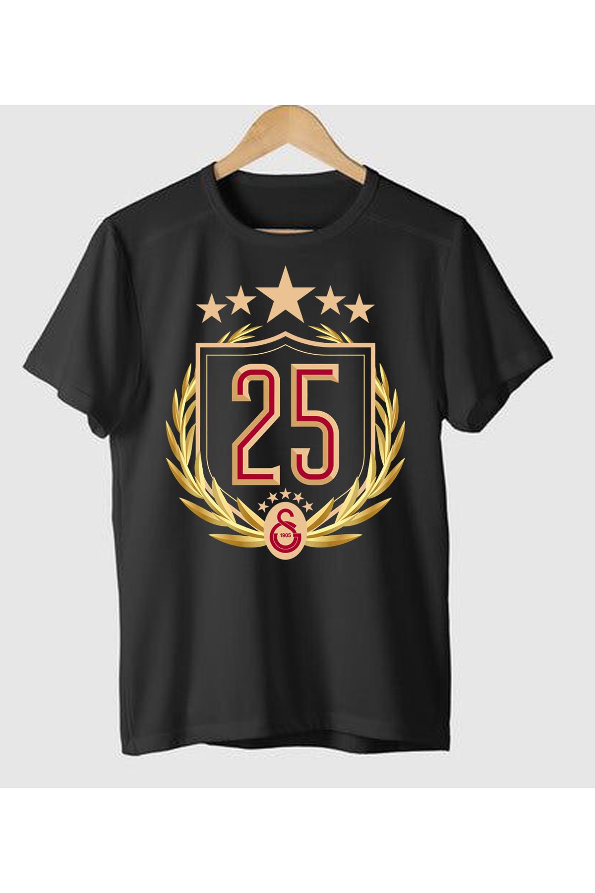 ErTaPassage Erkek 25.Şampiyonluk Siyah Baskılı T-Shirt | %100 Pamuk | Rahat Kalıp | Günlük Kombin | Tasarım