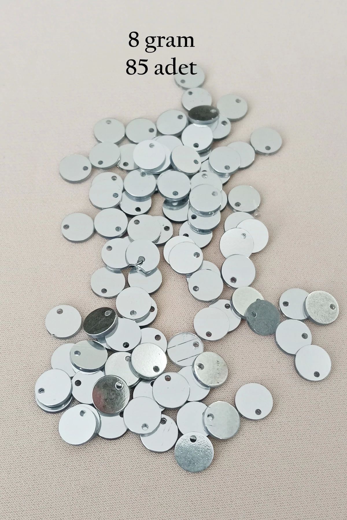 Royaleks Oya Abiye Bileklik Kolye Pleksi Metalik Plastik Pul Gümüş Renk 8 gram 85 adet - BNC523