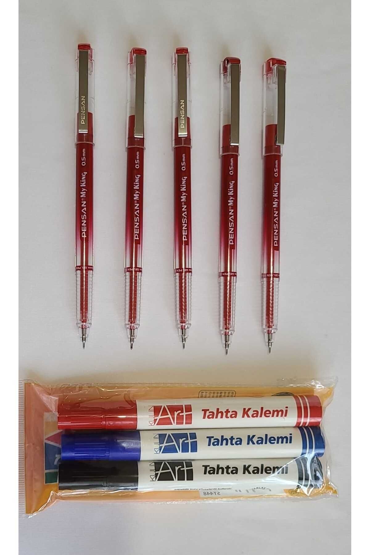 Pensan My King İğne Uçlu Metal Klipsli Jel Kalem 0.5 Mm Siyah - 5 Adet / 3 Renk ART Tahta Kalemi HEDİYE