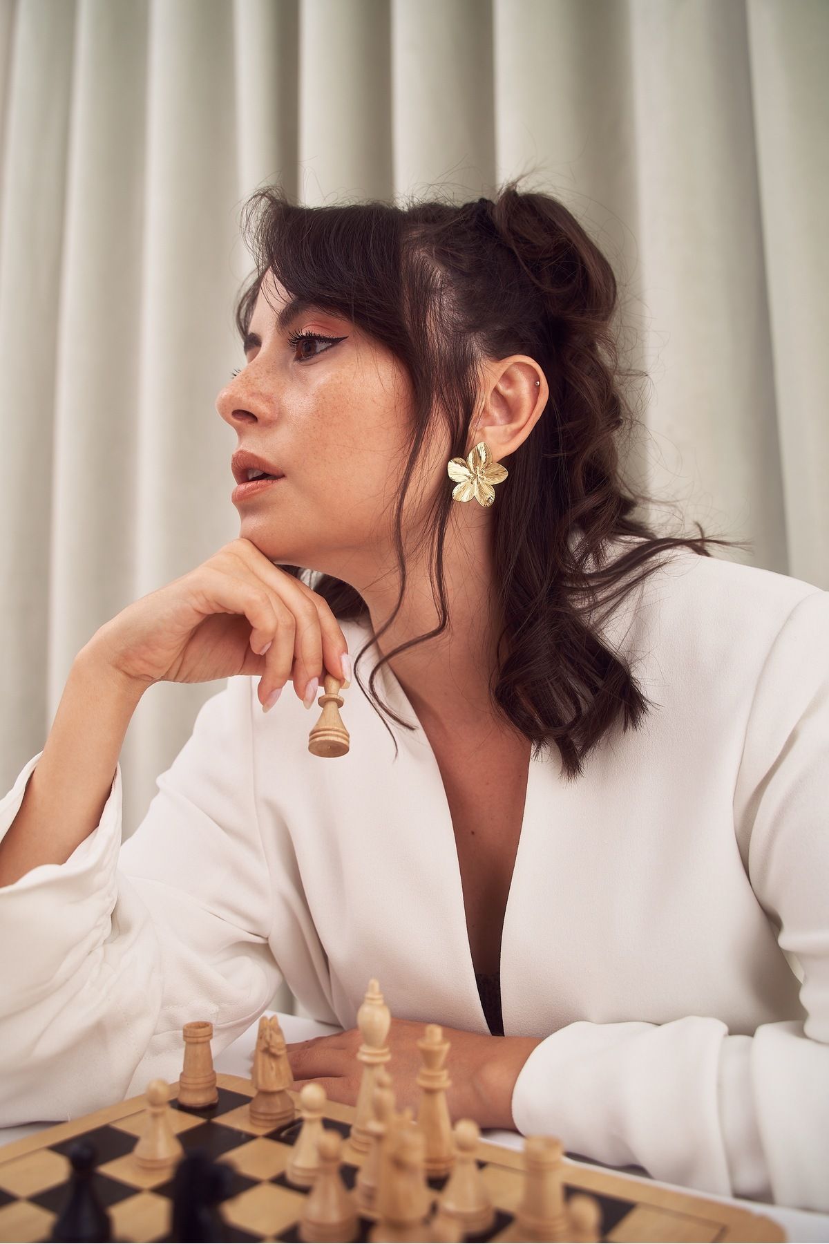 FİL Çelik Küpe - Floral - Gold