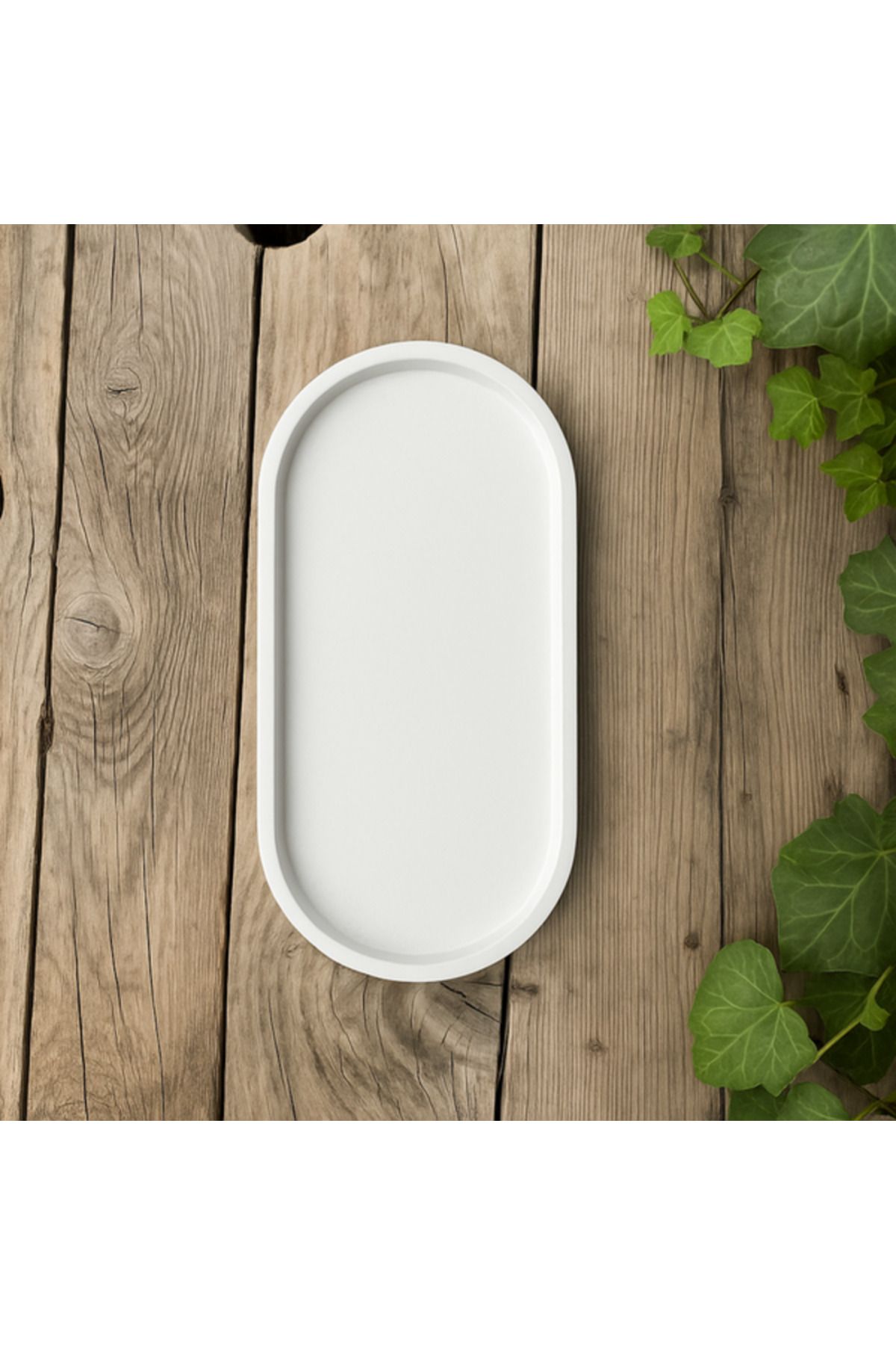 Home Takı Saksı Altlığı Dekoratif Oval Tepsi Beyaz
