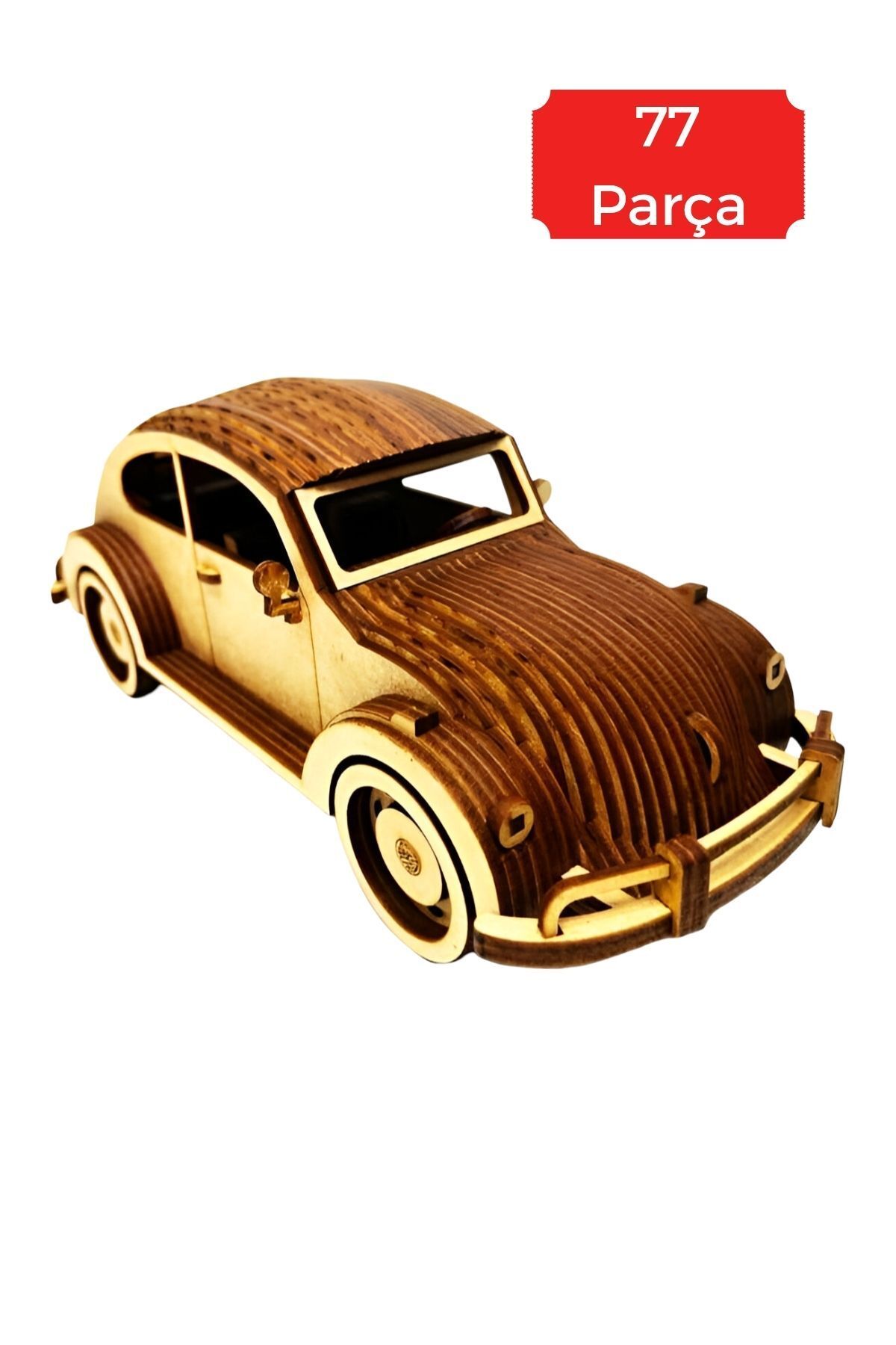ALGWOOD Ahşap Retro Araba Maketi - Ahşap Maket 3D Model - 35x12x22cm