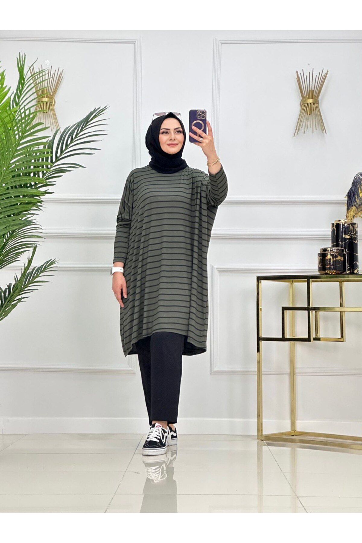 Enans Design Kadın Tesettür Çizgili Tunik