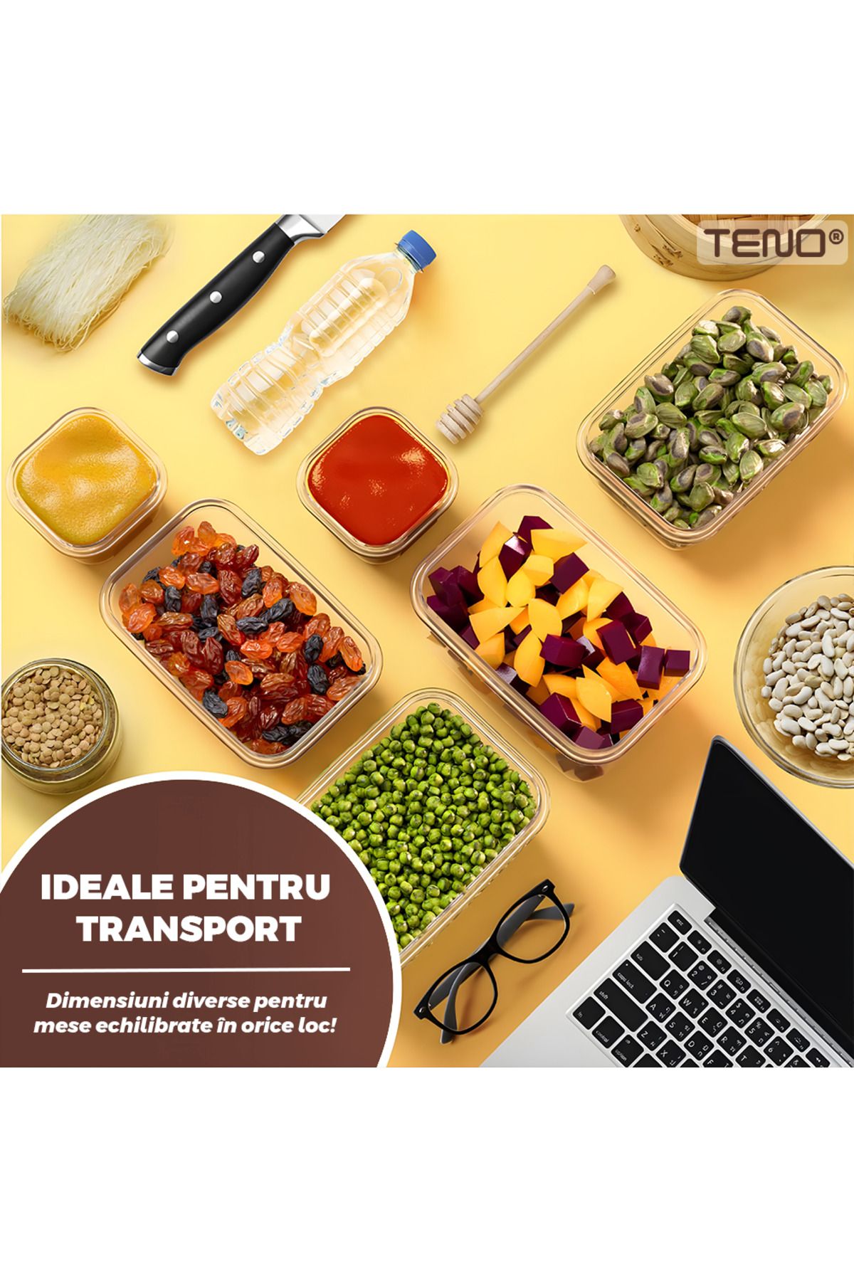 Teno-Set 42 Recipiente pentru Depozitare Alimentara Teno®, fara BPA, diverse dimensiuni, transparent 7