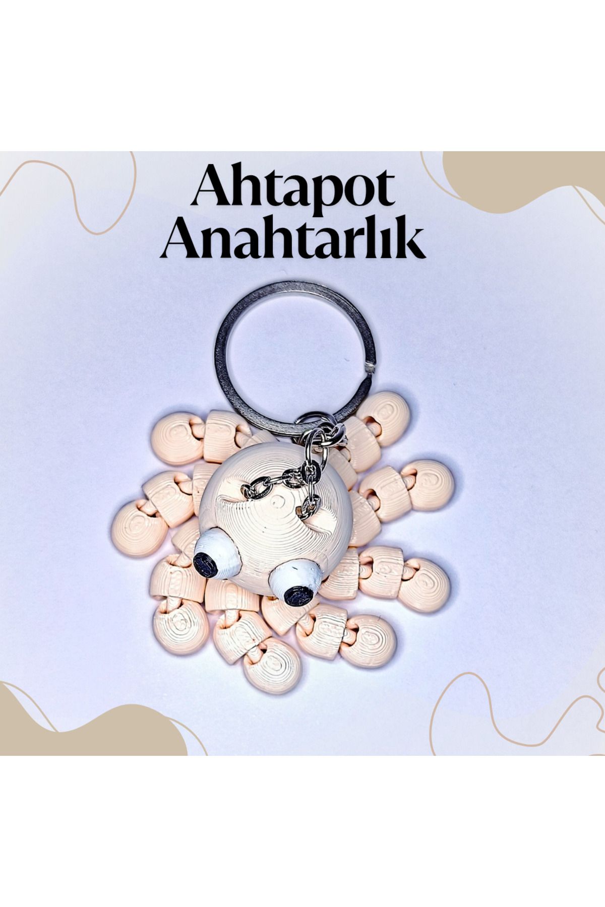 Doğal Tasarım Sevimli Ahtapot Anahtarlık-Krem Renk 3D Baskı