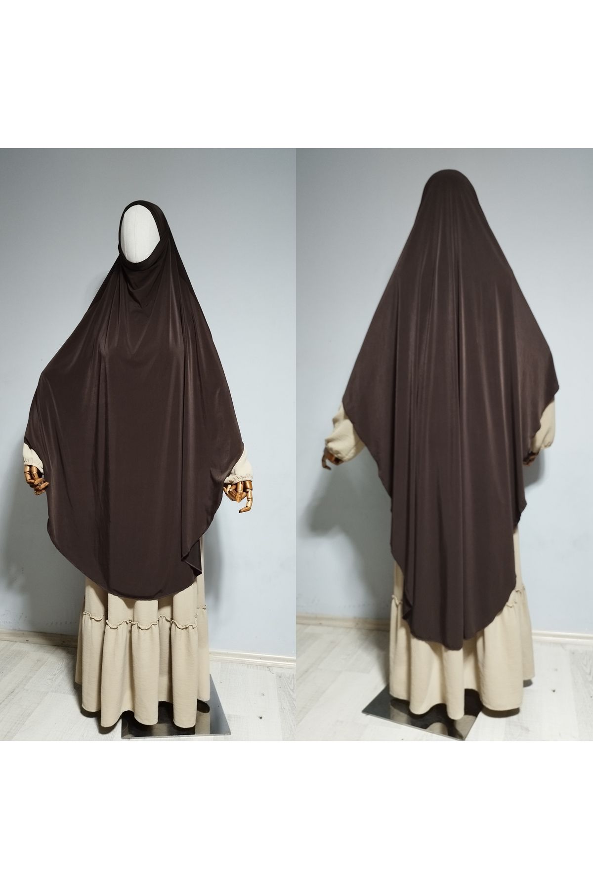 AHRAR tesettür Tam boy oval bağlamalı Sandy sufle khimar hac Umre için uygun tesettür hazır eşarp
