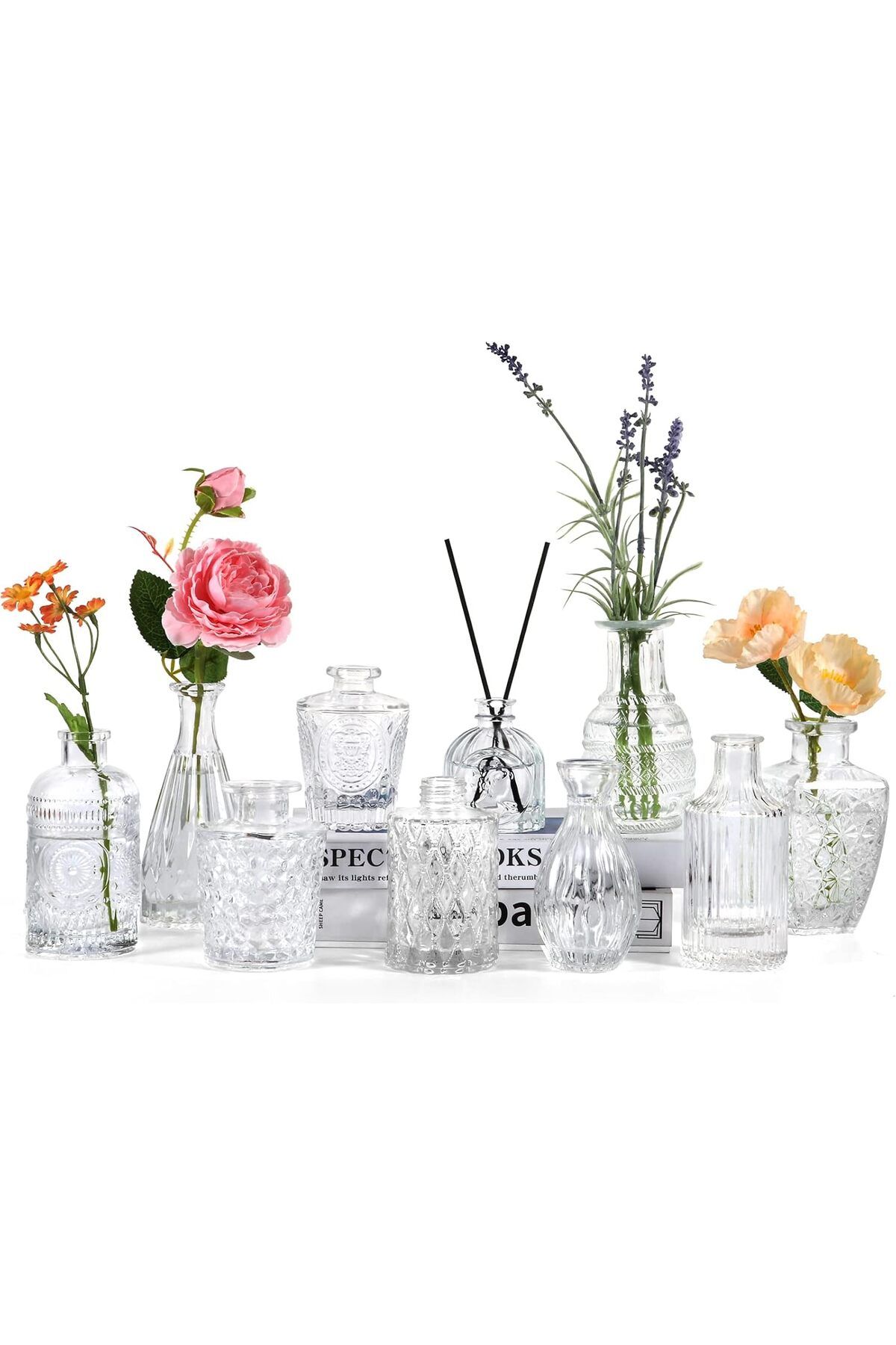 Generic-O9 O-NINE Set of 10 Glass Bud Vases, Small Vases for Flowers, Clear Single Bud Vases in Bulk, Mini D 1