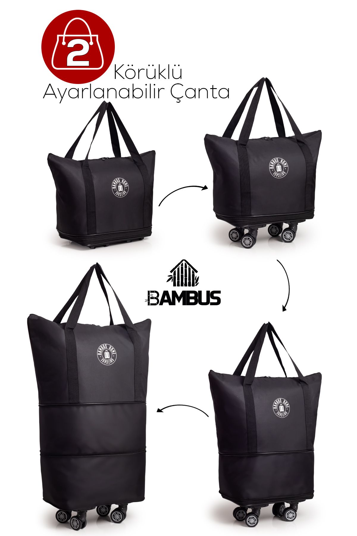 Bambus Çok Amaçlı Genişleyebilen Alışveriş Pazar Market Arabası Çantası Sökülebilen Tekerlekli Büyük Boy