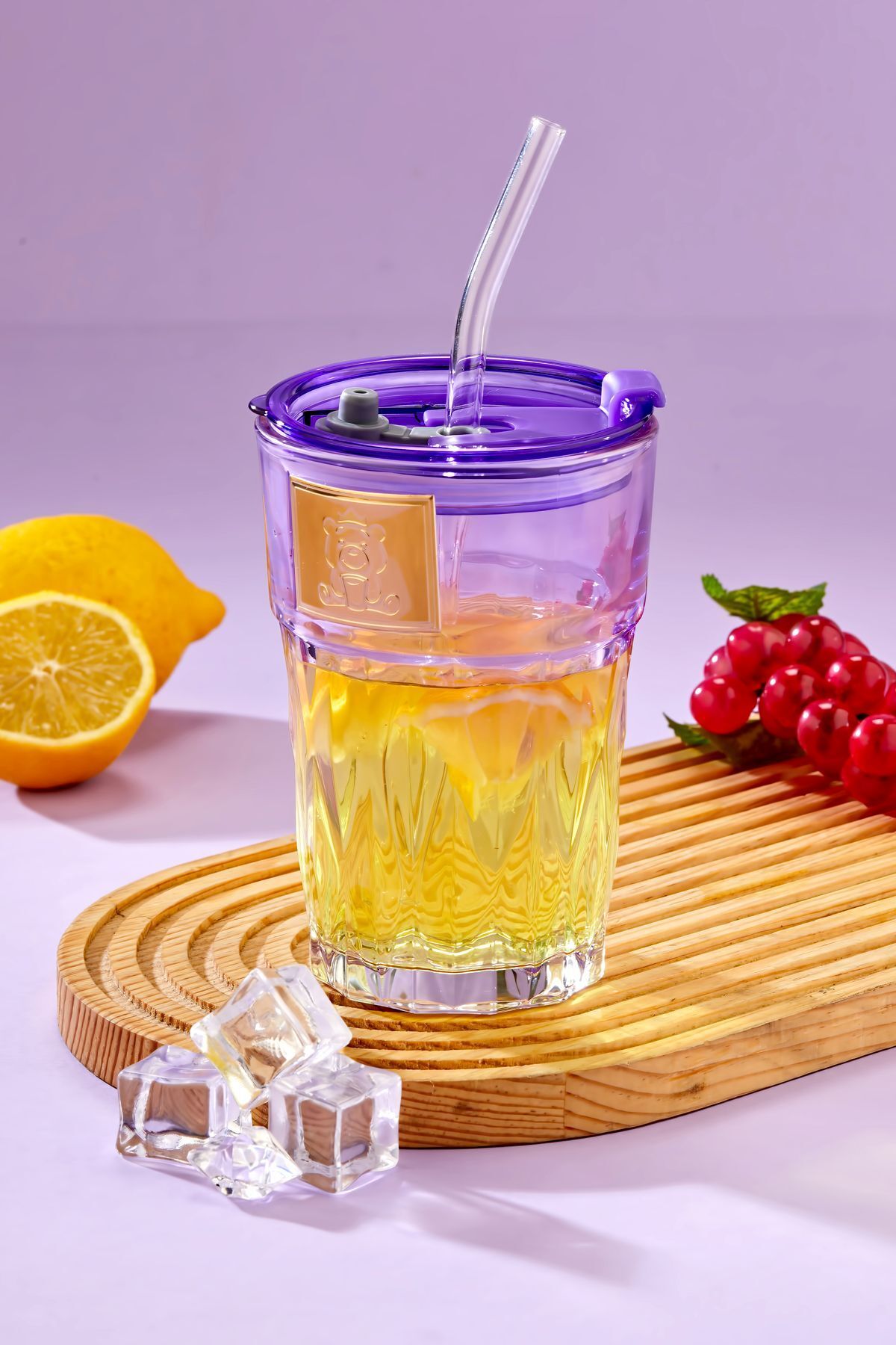 NY HOME Ayıcık Logolu , Cam Pipetli, Sızdırmaz Kapaklı - Mor - TEKLİ