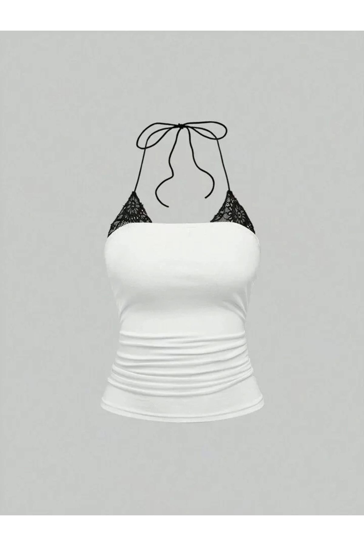 Violon Beyaz ek dantell basic siyah crop