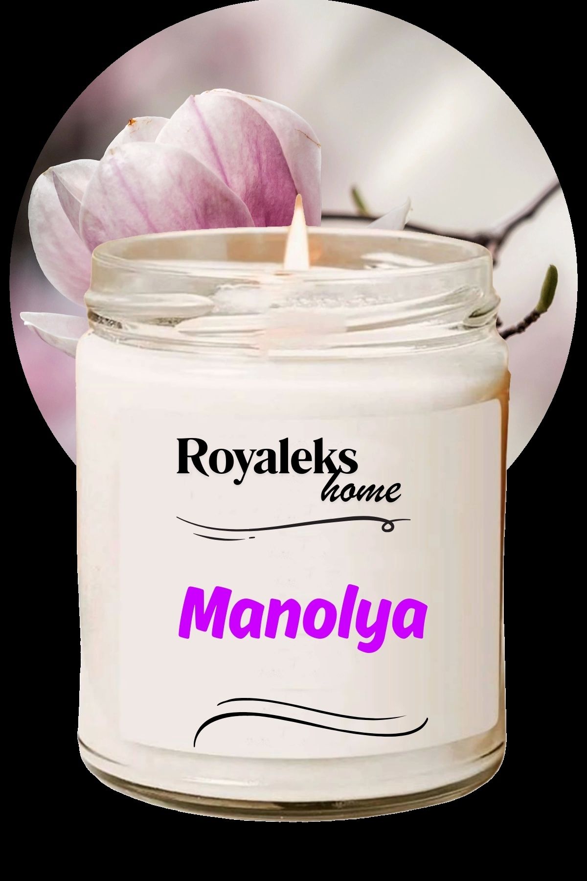 Royaleks Doğal Özel Seri Kokulu Dekoratif Kavanoz Mum 210 cc - Manolya Esansı - RYL