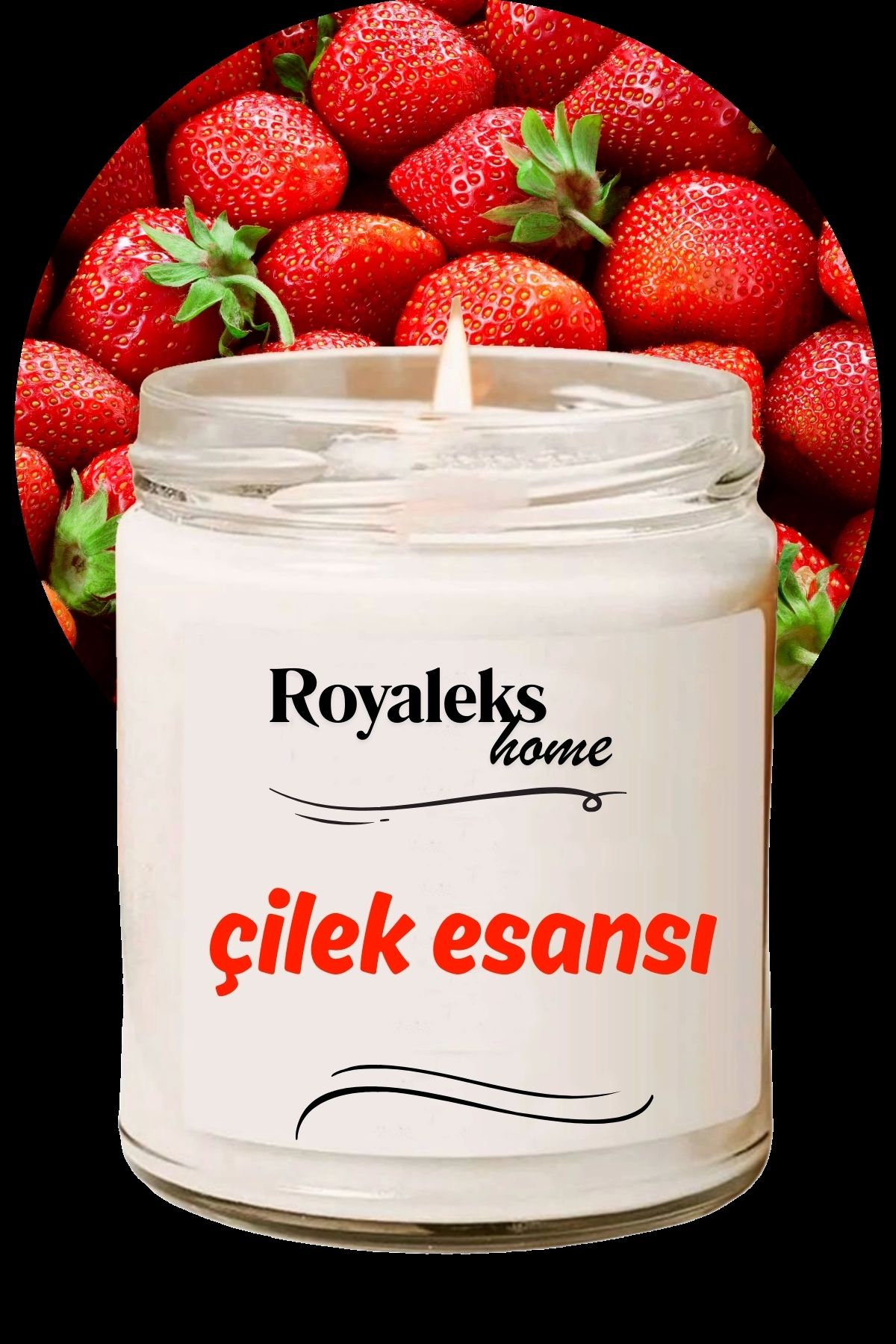 Royaleks Doğal Özel Seri Kokulu Dekoratif Kavanoz Mum 210 cc - Çilek Esansı - RYL