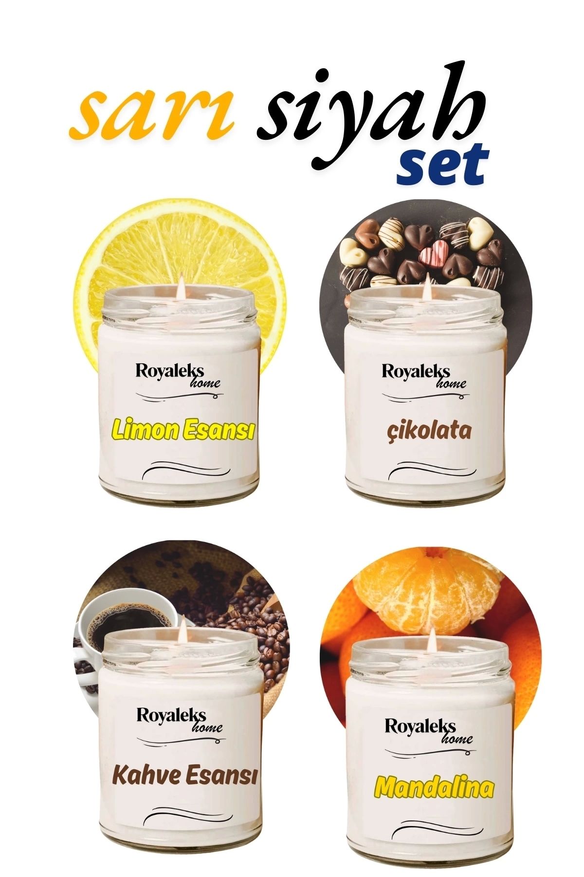 Royaleks 4 Adet Doğal Özel Seri Kokulu Dekoratif Kavanoz Mum 4X210 cc - Sıcak Set - RYL