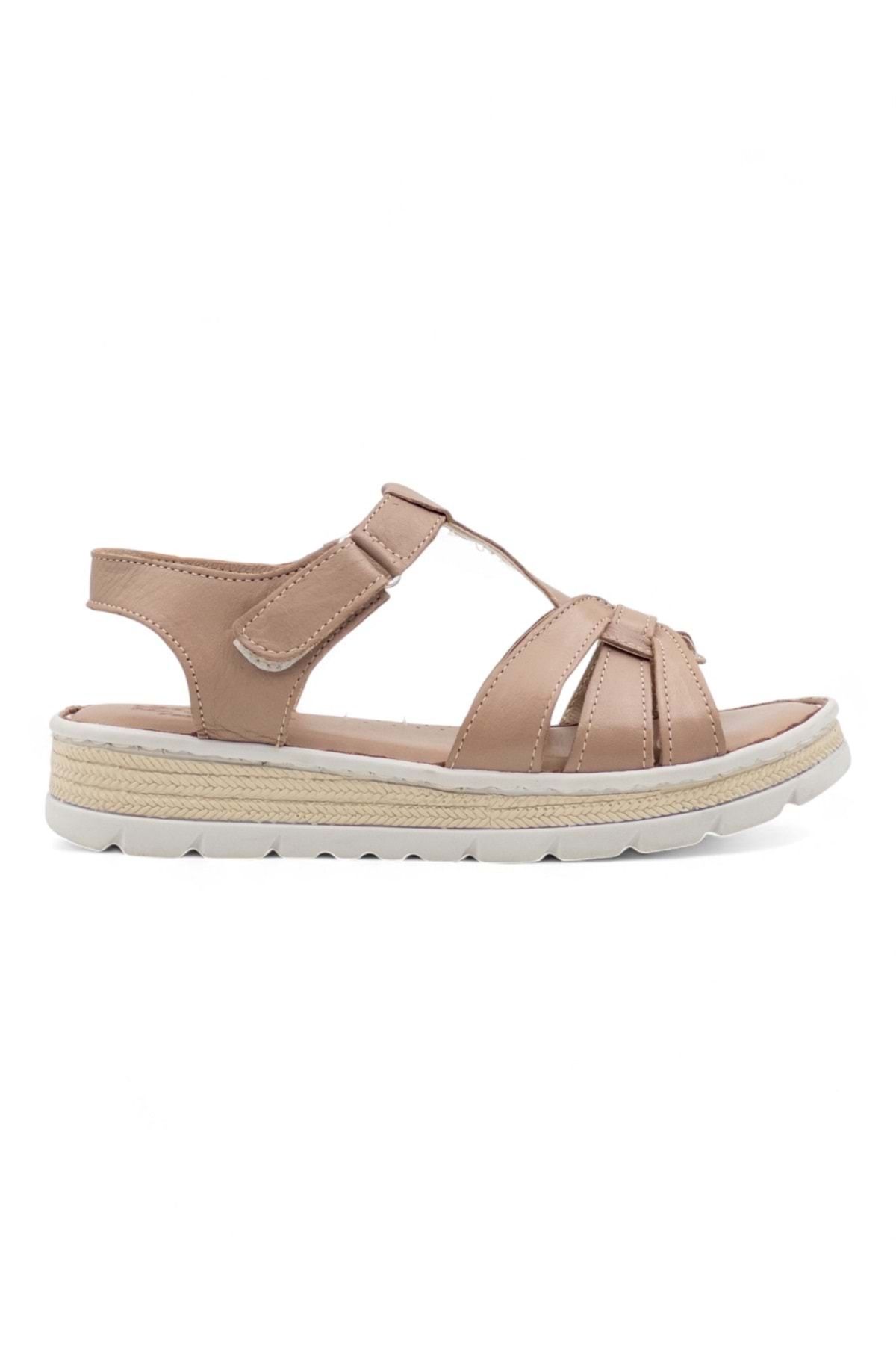 Shoes MR WHİTE DÜZ ATKILI HAKİKİ DERİ KADIN SANDALET VİZON