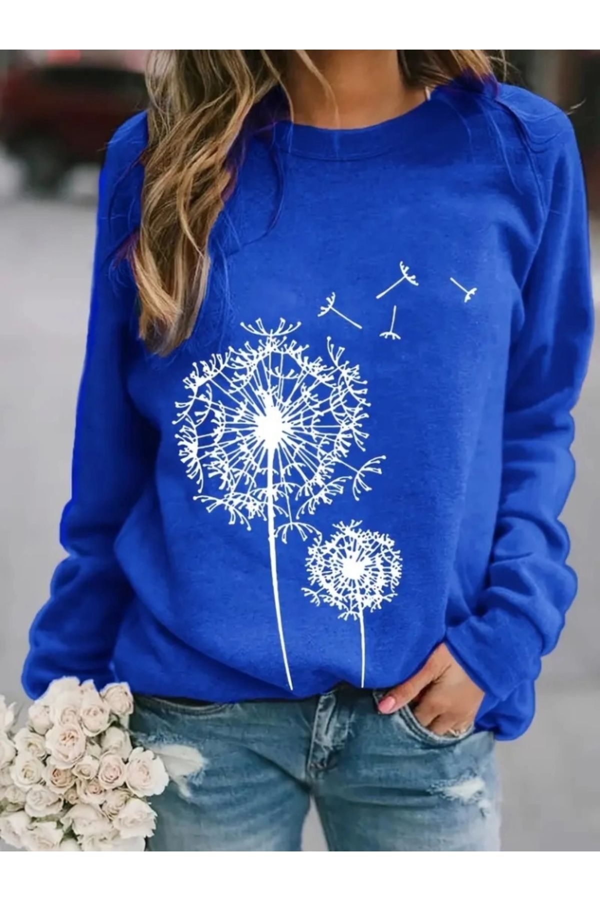Butik Kadın Uzun Kollu Bisiklet Yaka çiçek Desenli Viskon Bluz