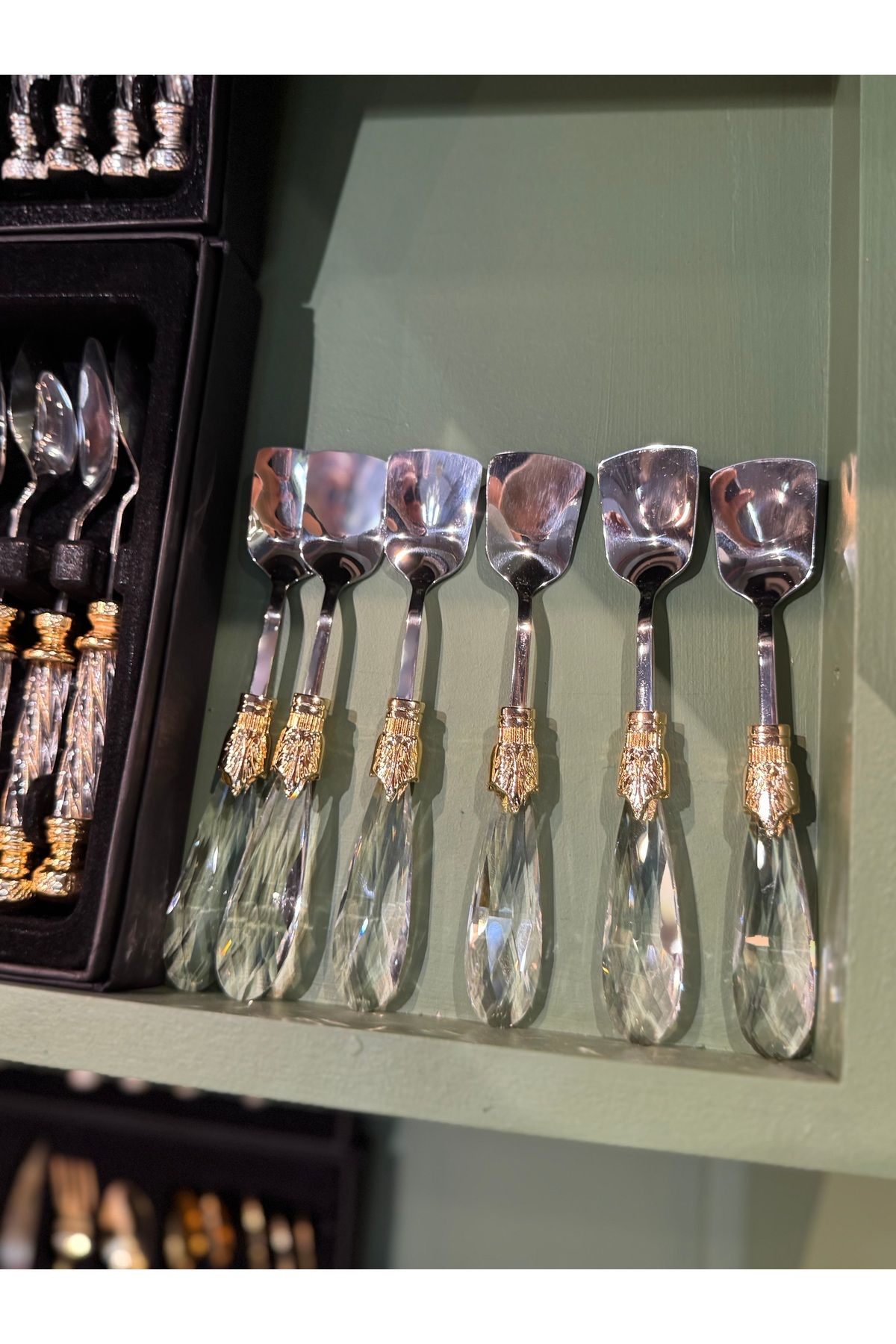 hediye ESTERHOMEDECOR 6’lı kristal model dondurma kaşığı gold