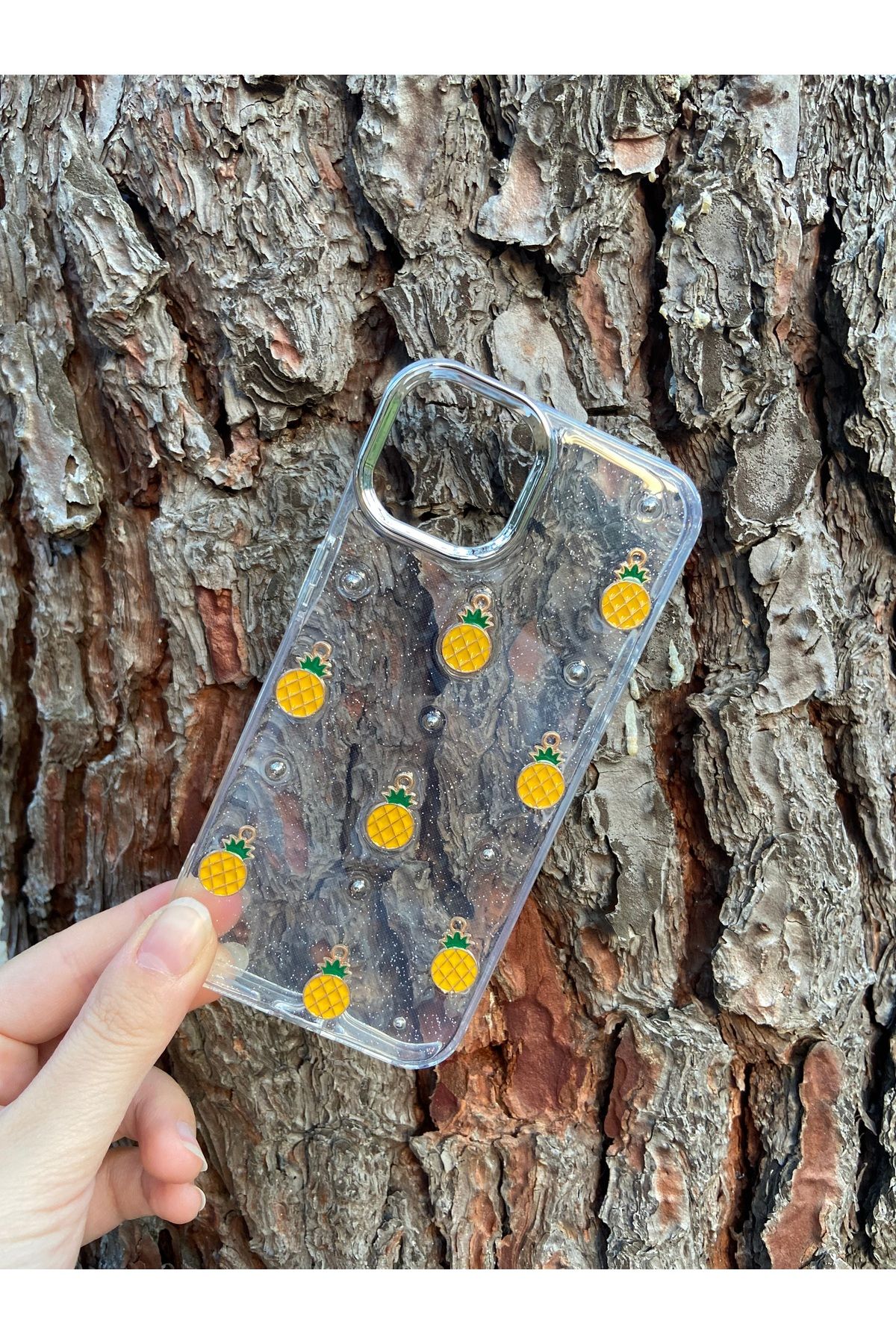 Tasarım Kılıf EXPRESTEN İPHONE 11 Uyumlu Şeffaf Ananas Epoksili Kılıf