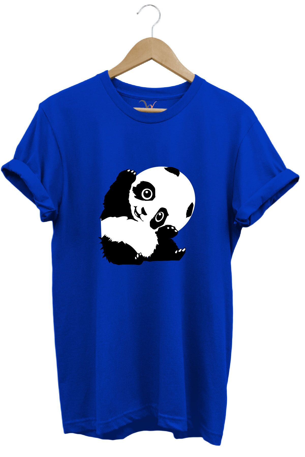 onsrawear Unisex Panda Figürlü %100 Pamuk Basic Bisiklet Yaka T-shirt
