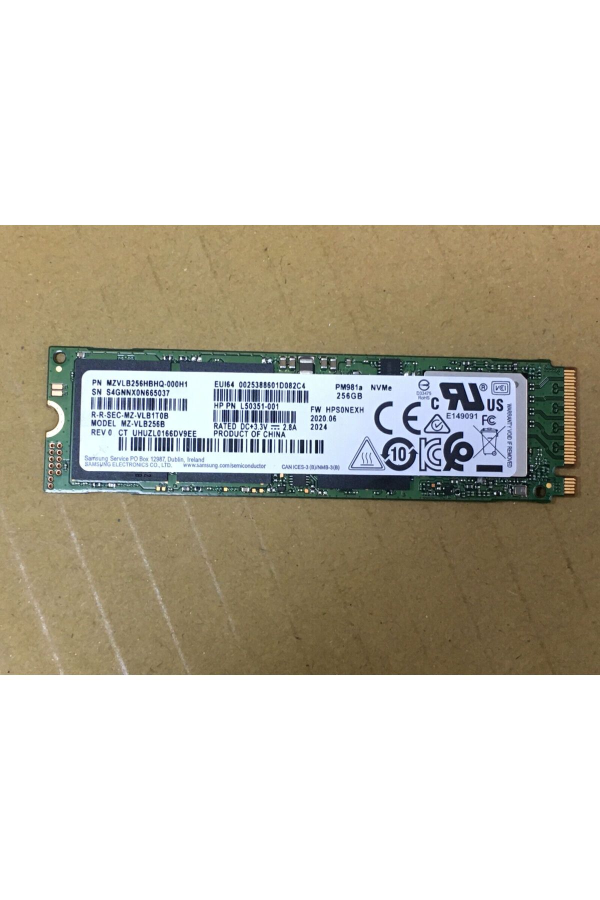 Samsung MZ-VLB256B 256GB M.2 2280 PM981a NVMe PCIe Gen3x4 TLC SSD REFRUBISHED