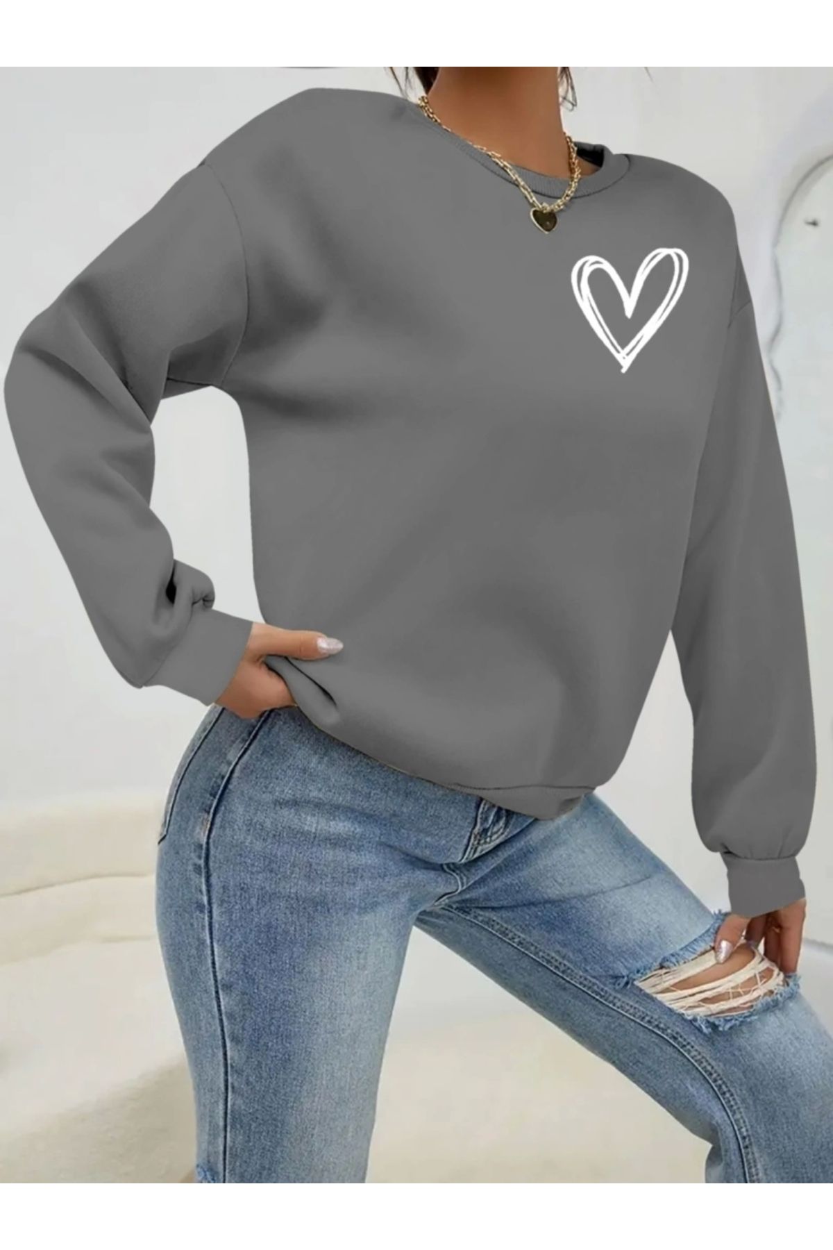 Butik Kadın Uzun Kollu Bisiklet Yaka Viskon Iki Iplik Bluz