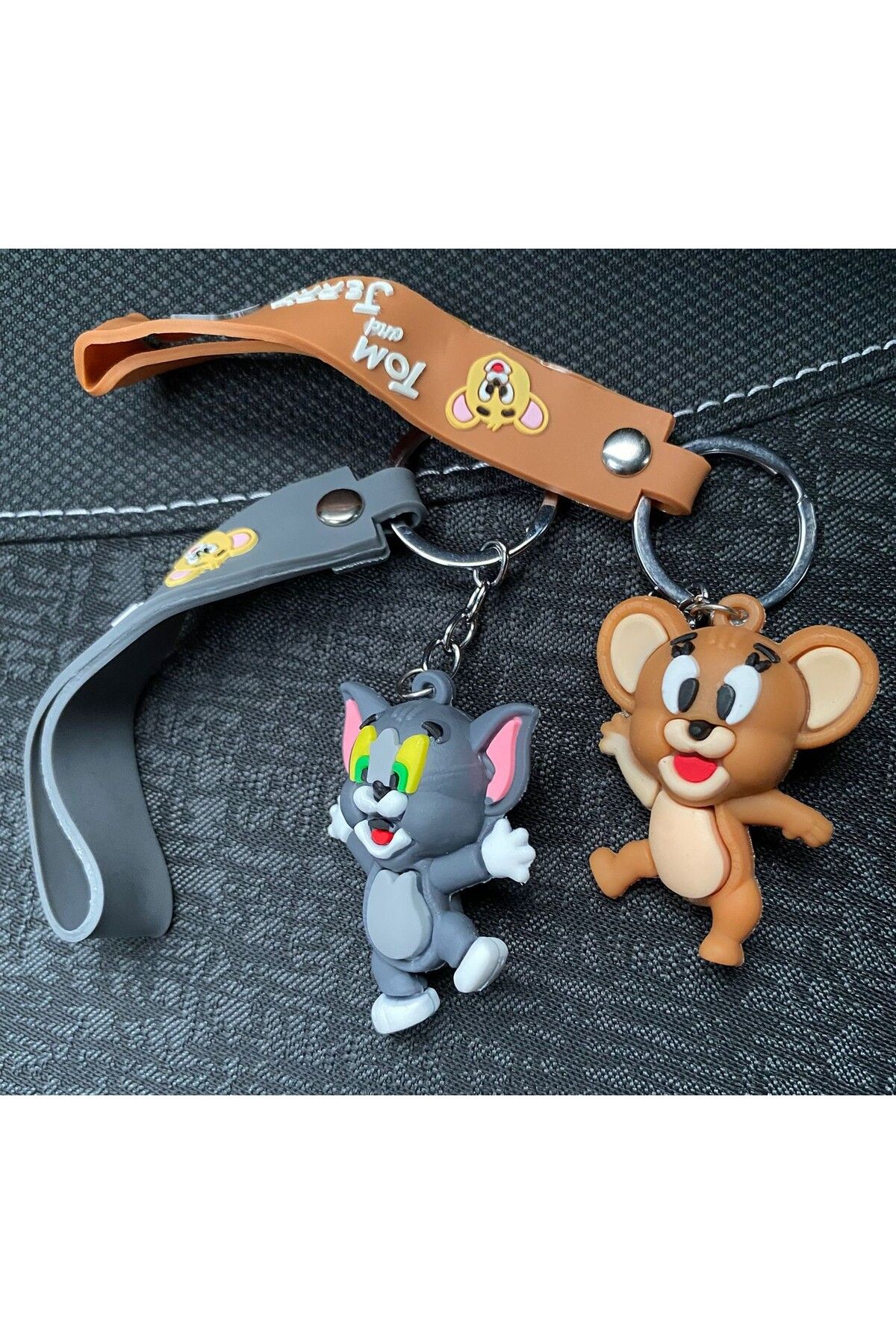 BURUCRAFT Tom ve Jerry Sevimli Çift Anahtarlık Sevgili / Maskot / Hediyelik 3D Silikonlu Anahtarlık (2 ADET)
